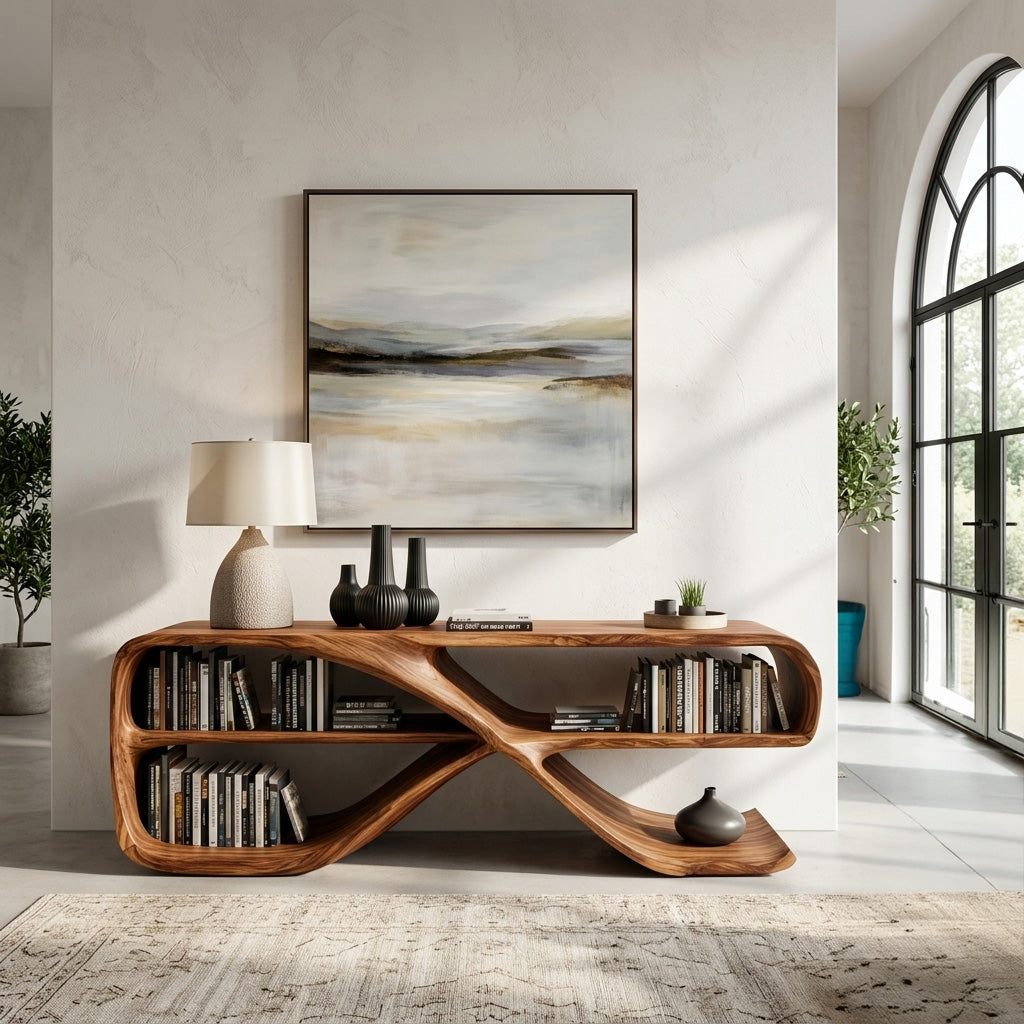 Modern Organic Wooden Console Table For Living Decor RTTHHNCS006
