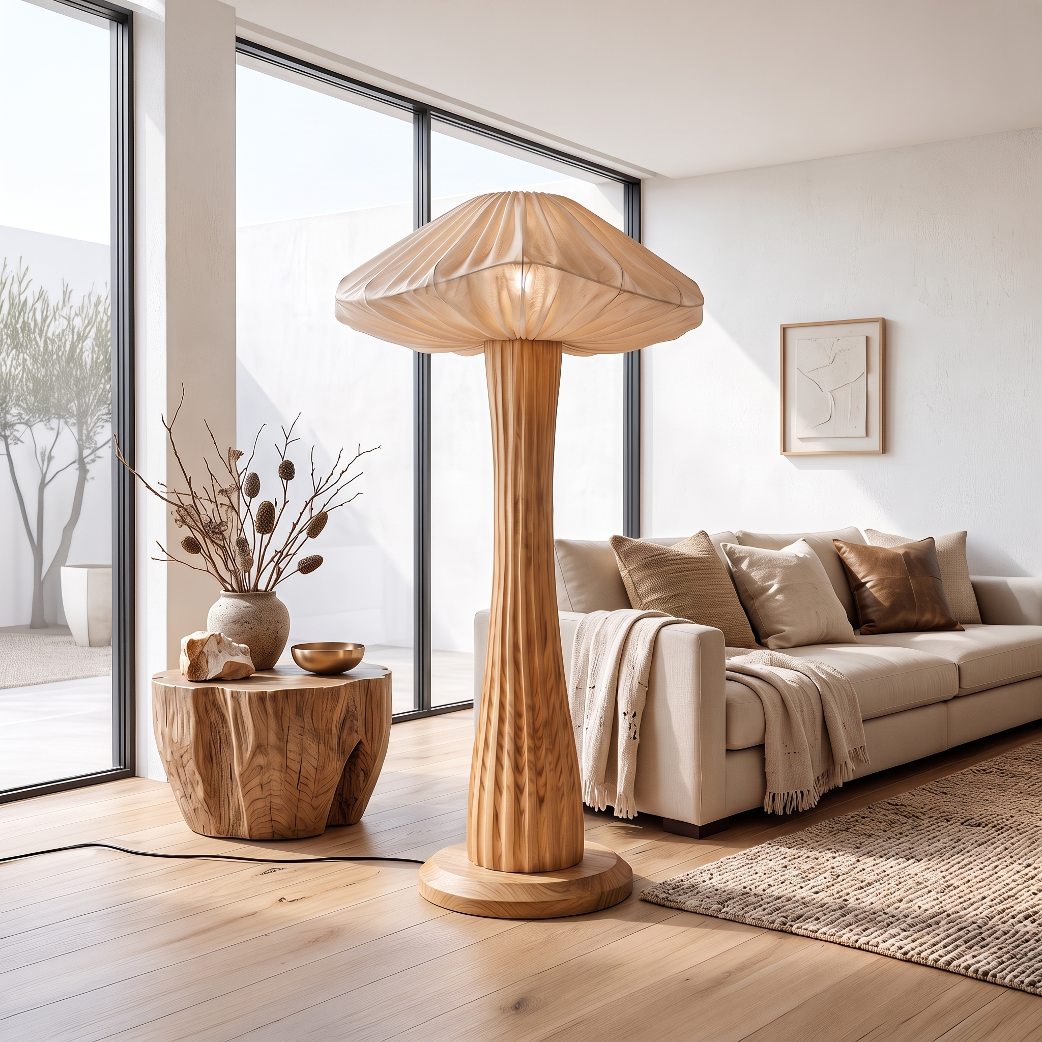 Modern Organic Floor Lamp Pleated Mushroom Shade Living Room SINLSAFLP131