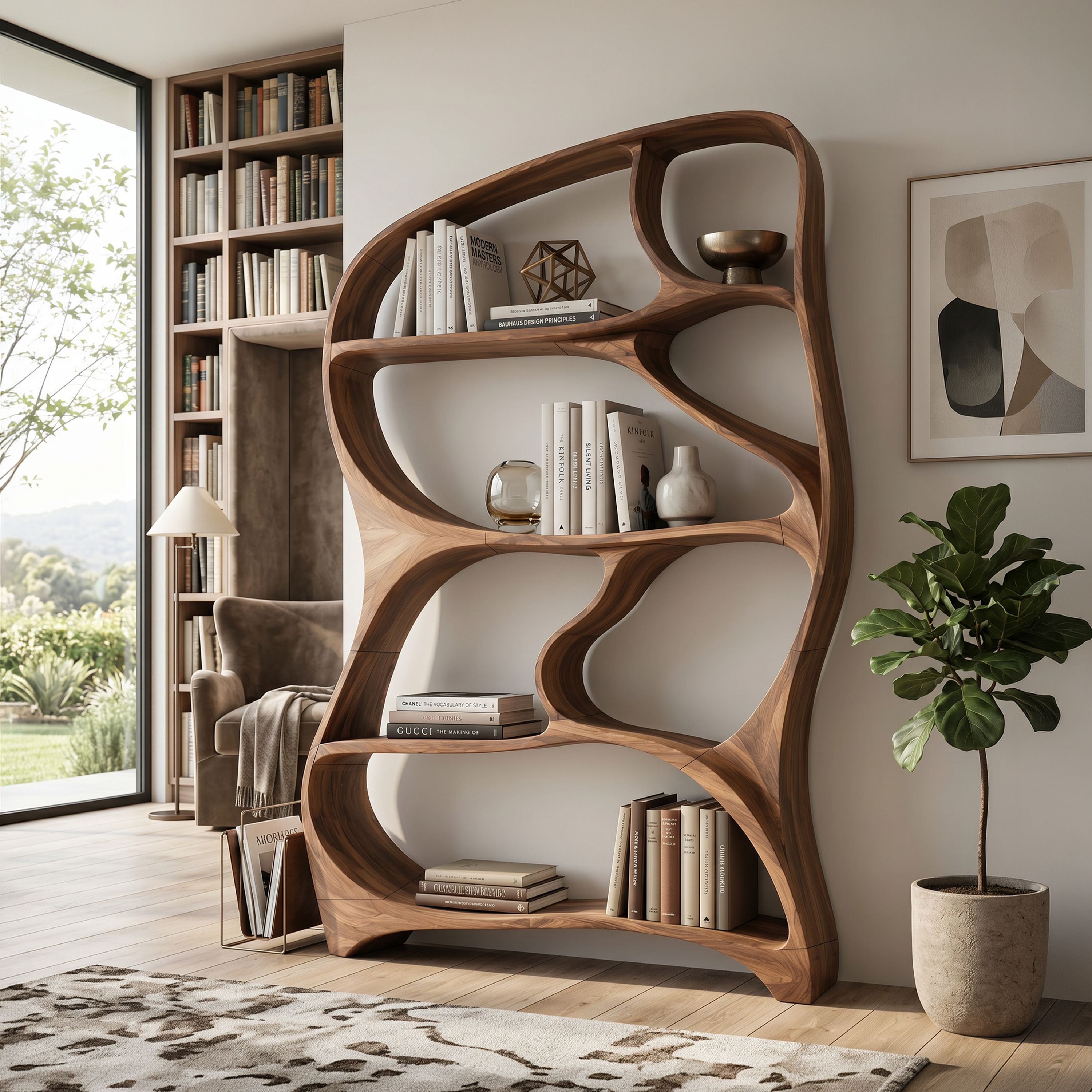 Organic Wall Bookcase For Contemporary Living Room SILDTTNBS051