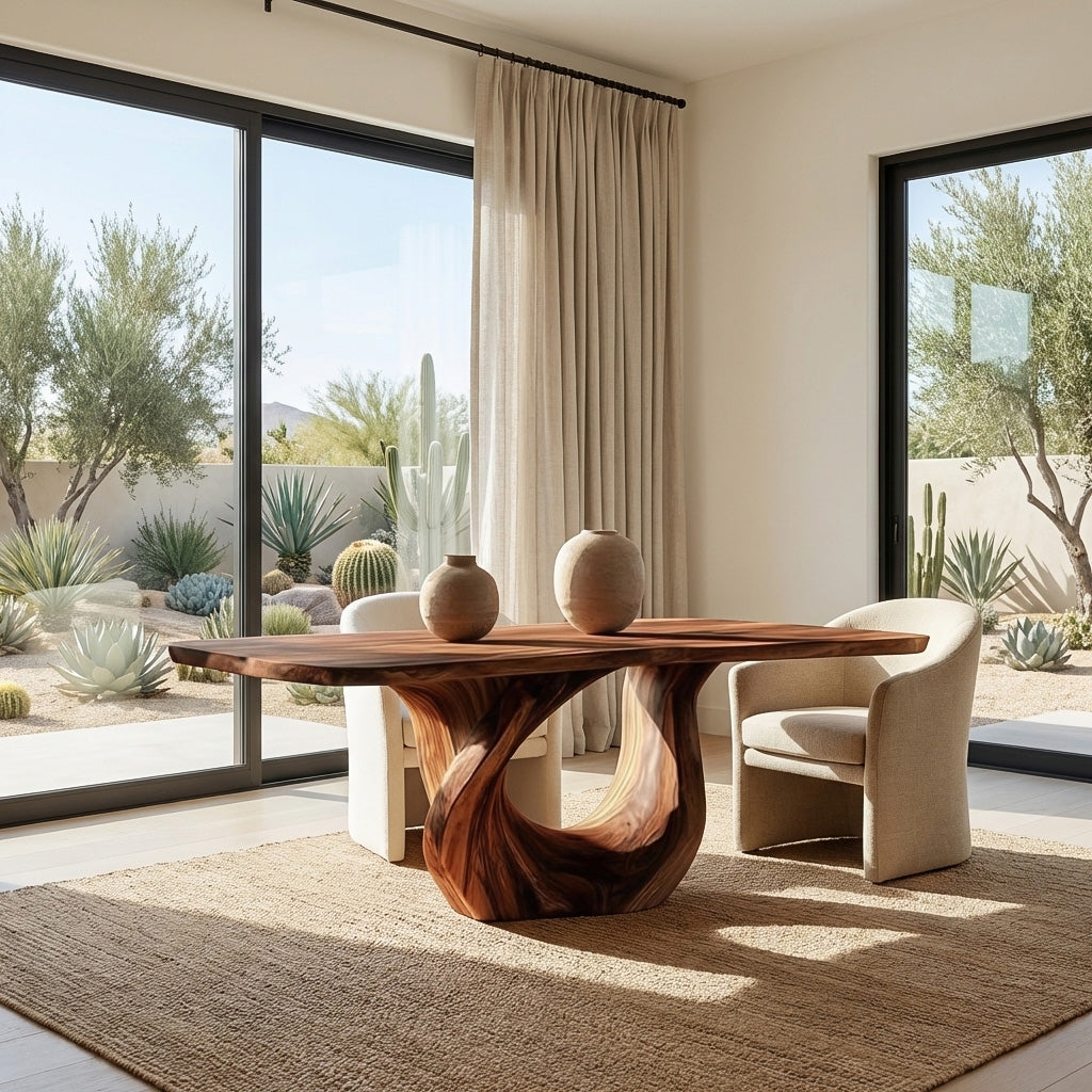 Modern Wooden Dining Table With Sculptural Base For Dining RTTHHNDN046