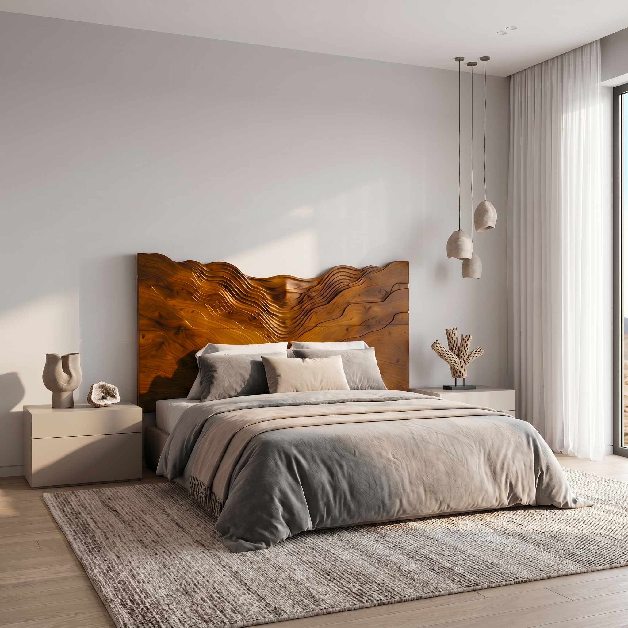 Contemporary Mountain Range Headboard Wooden Bed Headboard For Bedroom SINLSAHB046