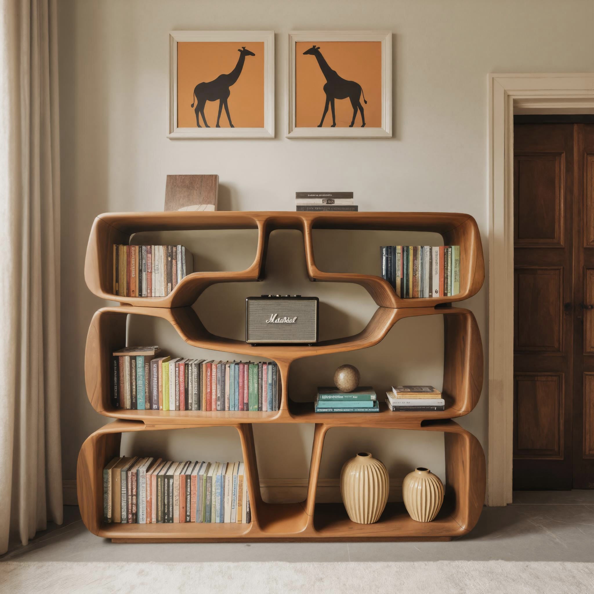 Modern Sculptural Bookshelf With Organic Curves For Living Room SITHHNBS042