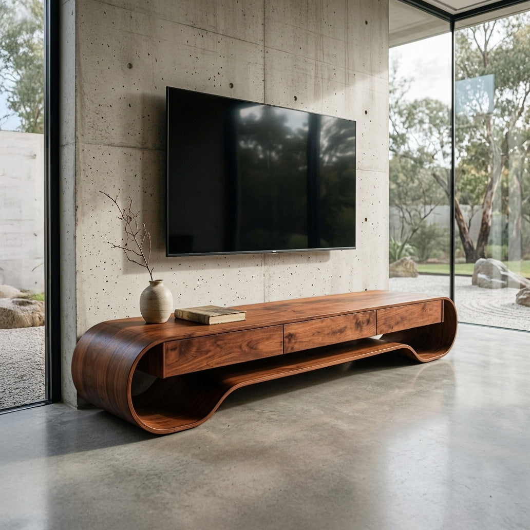 Sculpted Curved Media Console With Storage For Living Room RTTHHNTVC048
