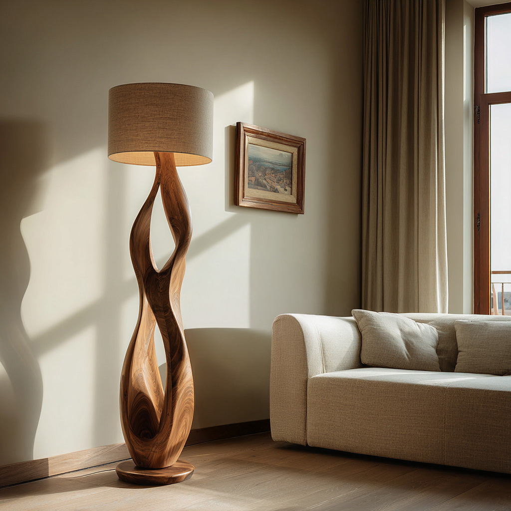 Minimalist Wooden Lamp With Drum Shade For Bedroom RTTHHNLAM067