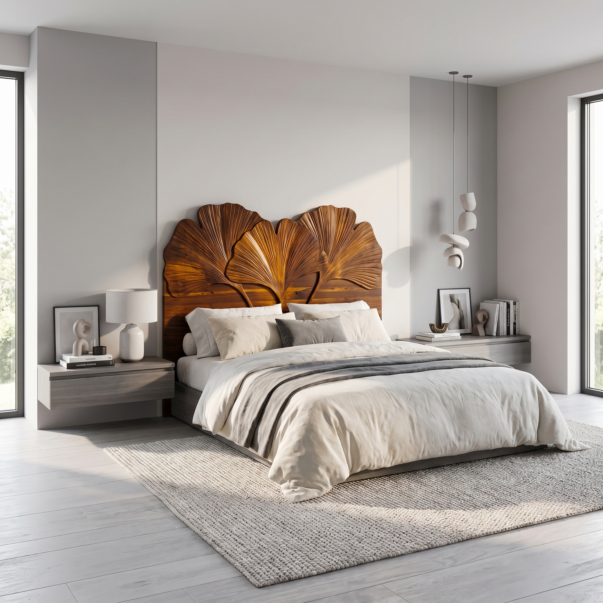 Modern Layered Leaf Headboard Wooden Bed Headboard For Bedroom SINLSAHB047