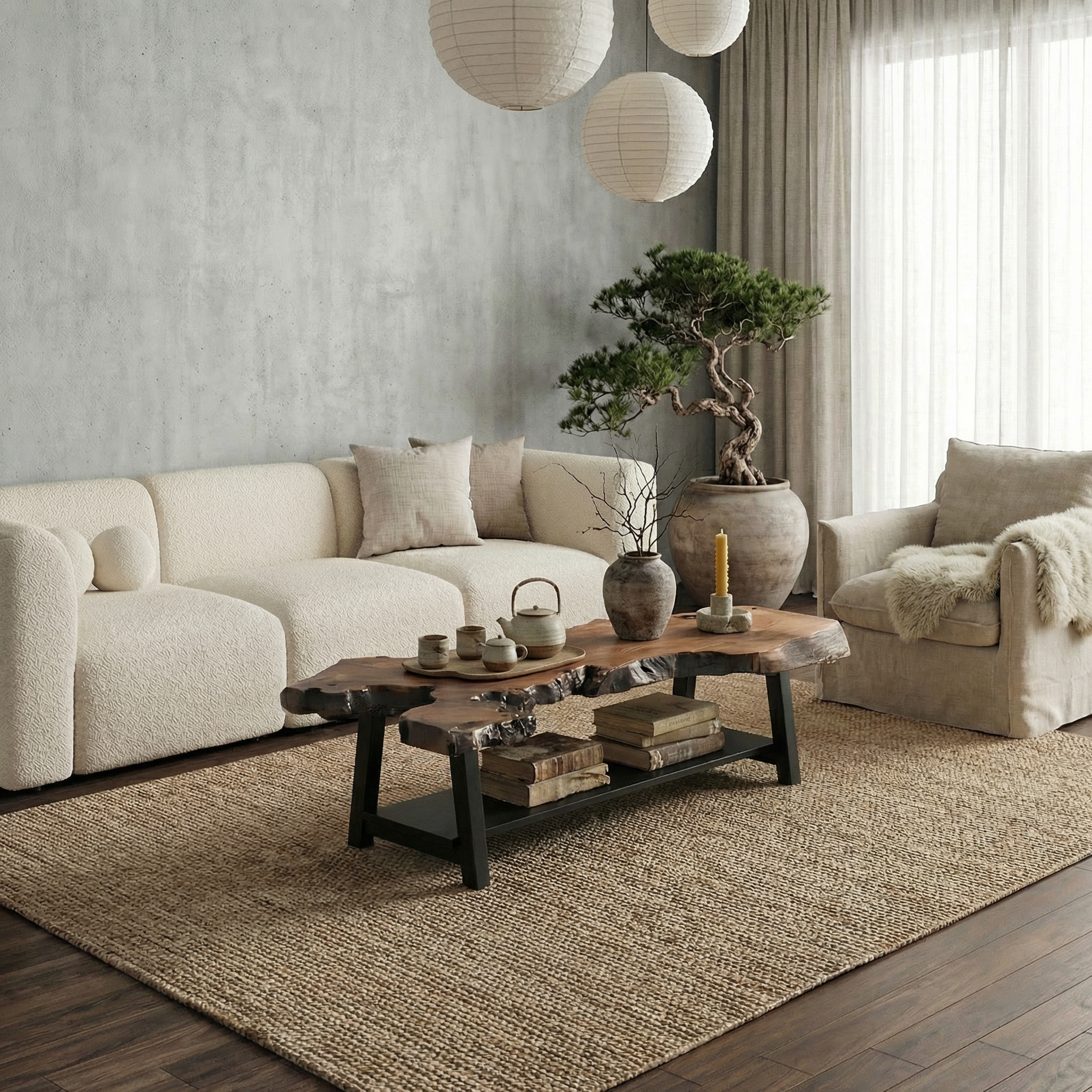 Natural Edge Wood Coffee Table For Living Room SINLSACF351