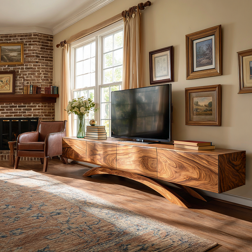 Modern Wooden TV Cabinet With Curved Base For Home Interior RTTHTTTVC083