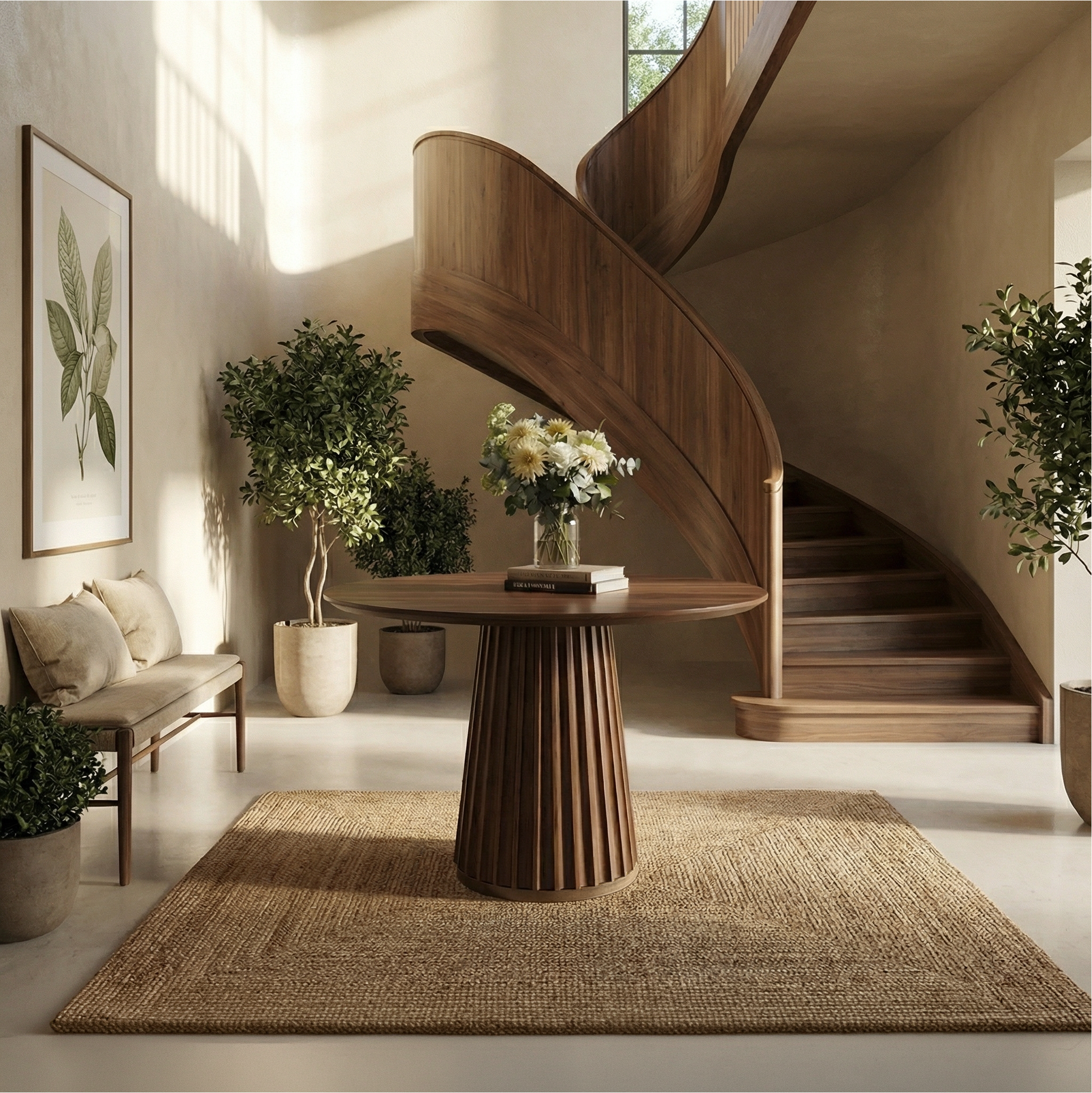 Sculptural Round Pedestal Entryway Table For Living Room And Hallway SINLSAFT005