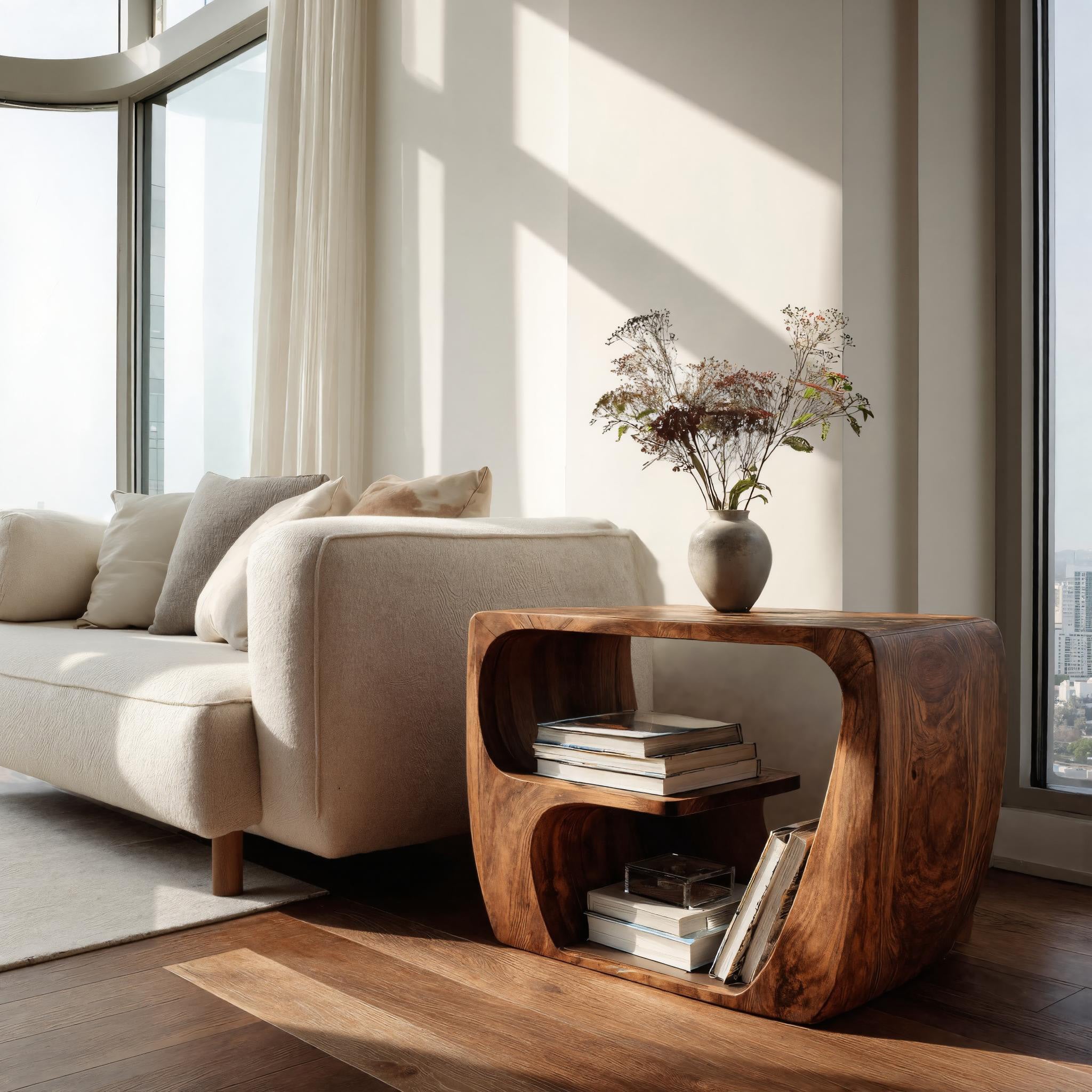 Quiet Luxury Wooden Side Table With Open Storage For Living Room RTTHHNSTA014