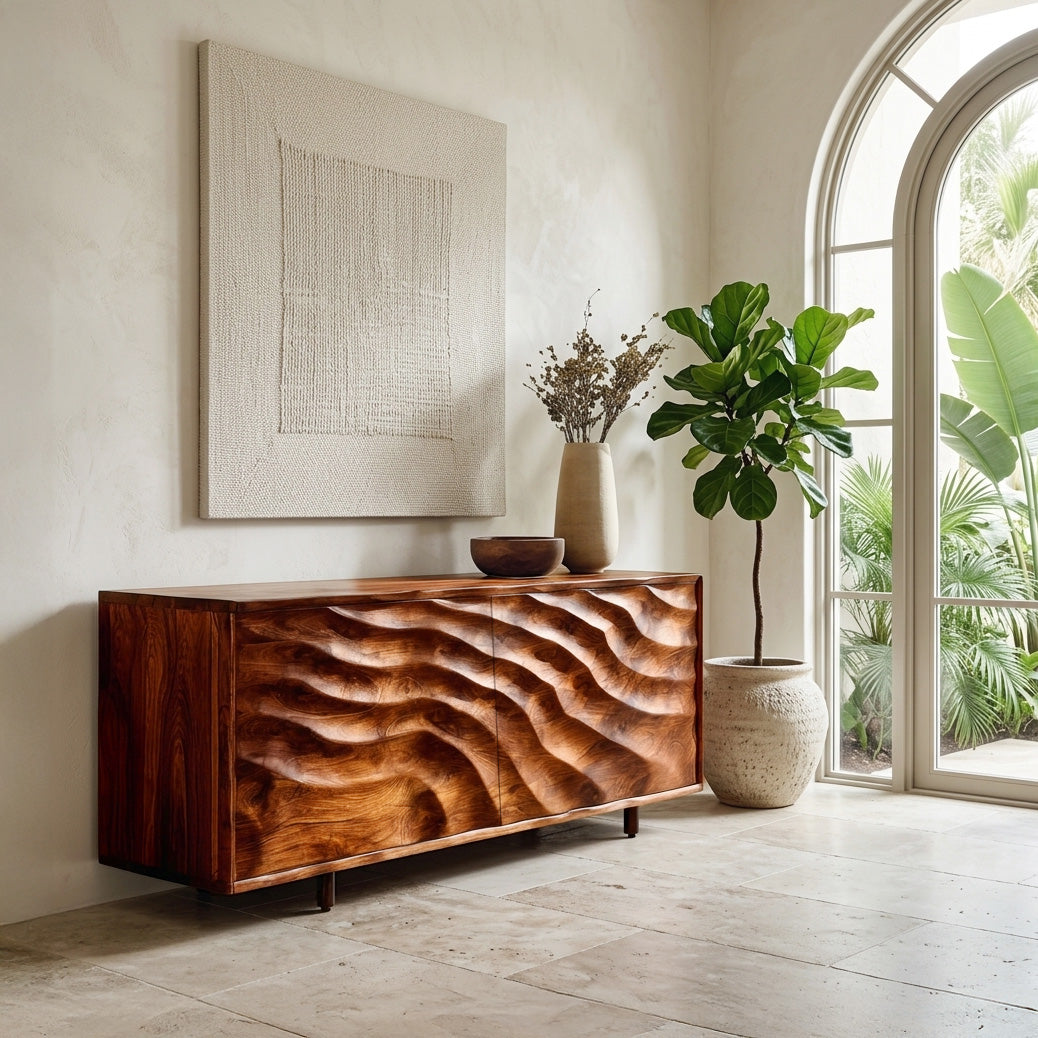 Contemporary Wooden Sideboard With Carved Doors For Home Interior RTTHHNSD042