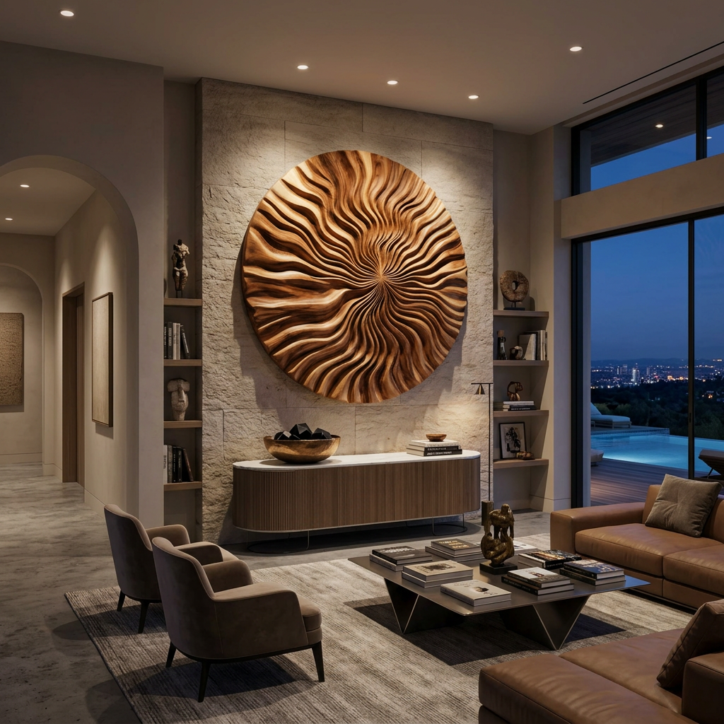 Round Wall Art With Wave Design For Entryway SITHTTWA023