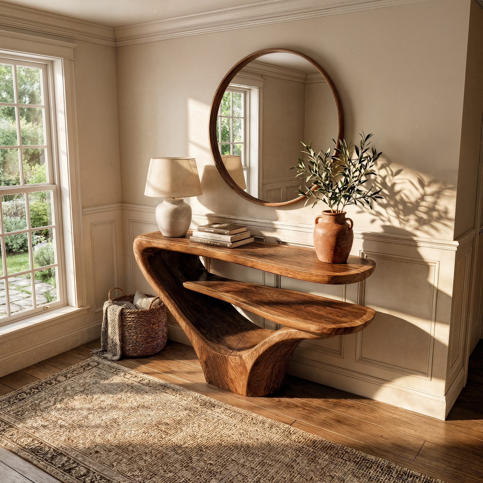 Rustic Modern Console Table Solid Wood For Living Room SINLKICS541