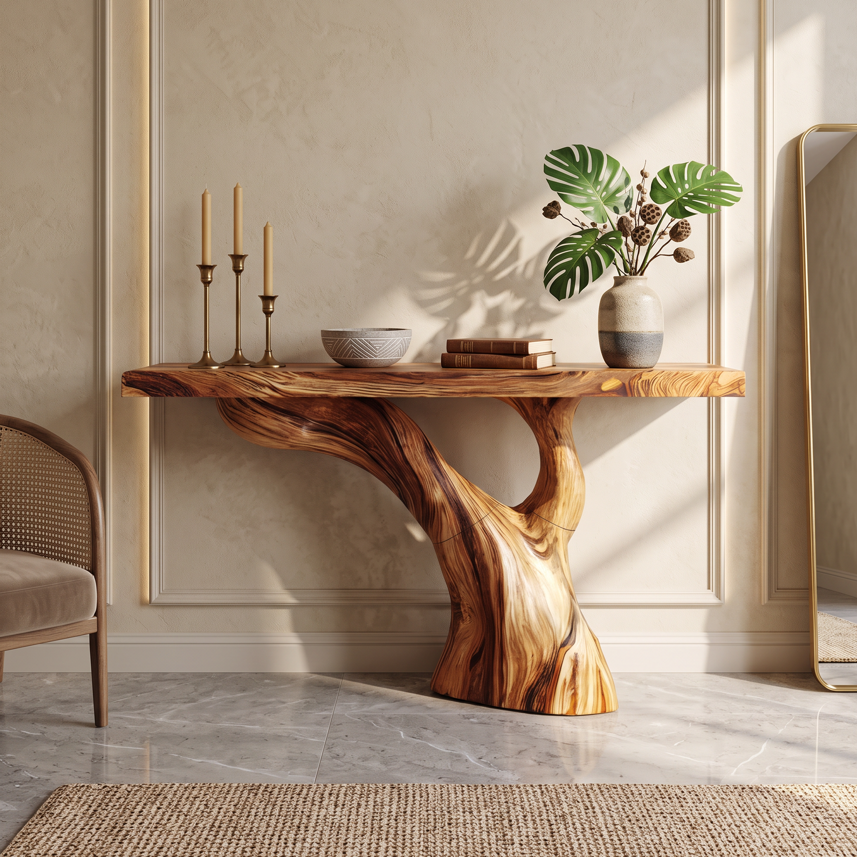 Handcrafted Live Edge Entryway Table Sculptural Solid Wood Furniture Decor SILDTTNCS075