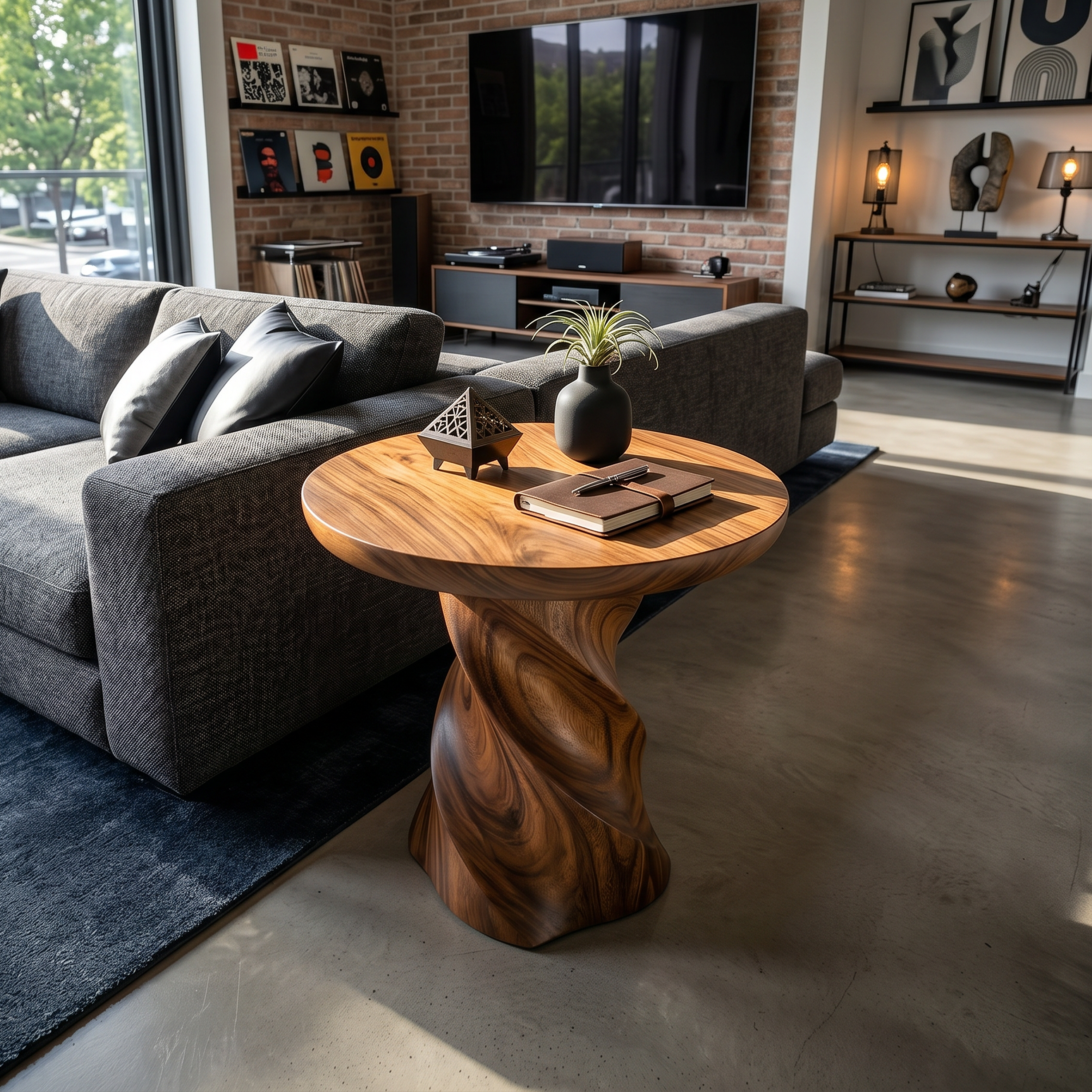 Industrial Pedestal Accent Table Loft Apartment SILDTTRSTA042