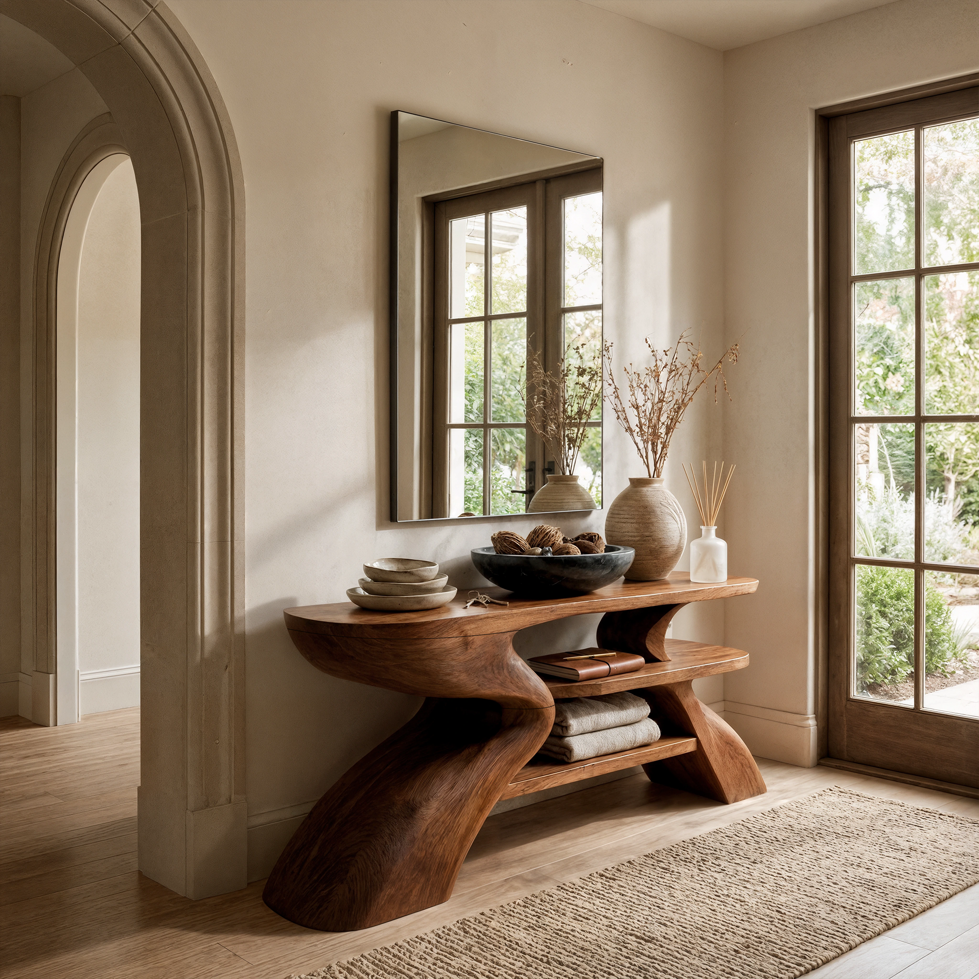 Rustic Artistic Style Console Table Natural Wood Living Room Entryway SINLKICS532