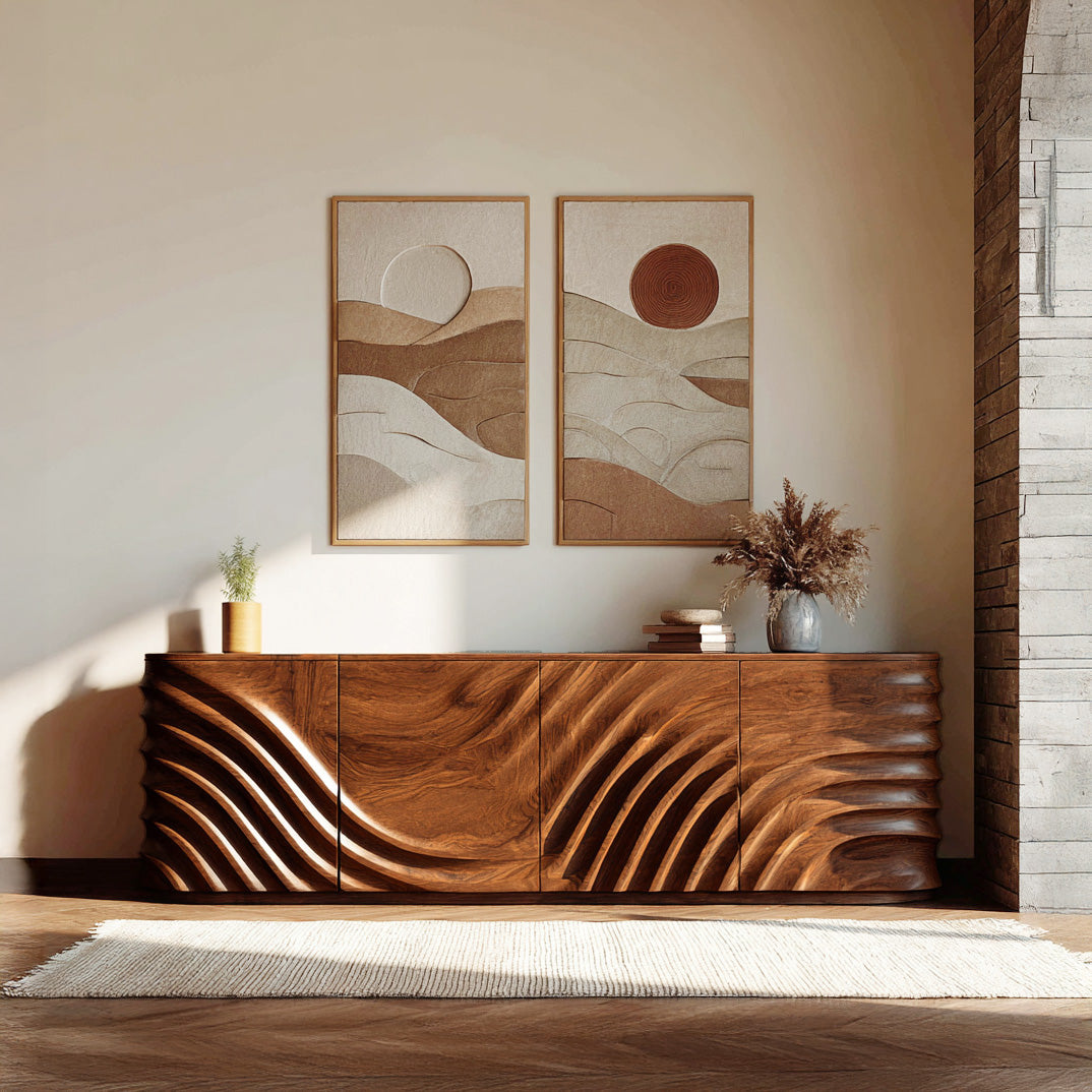 Modern Wooden Sideboard With Carved Door For Minimalist Living Space RTTHHNSD039