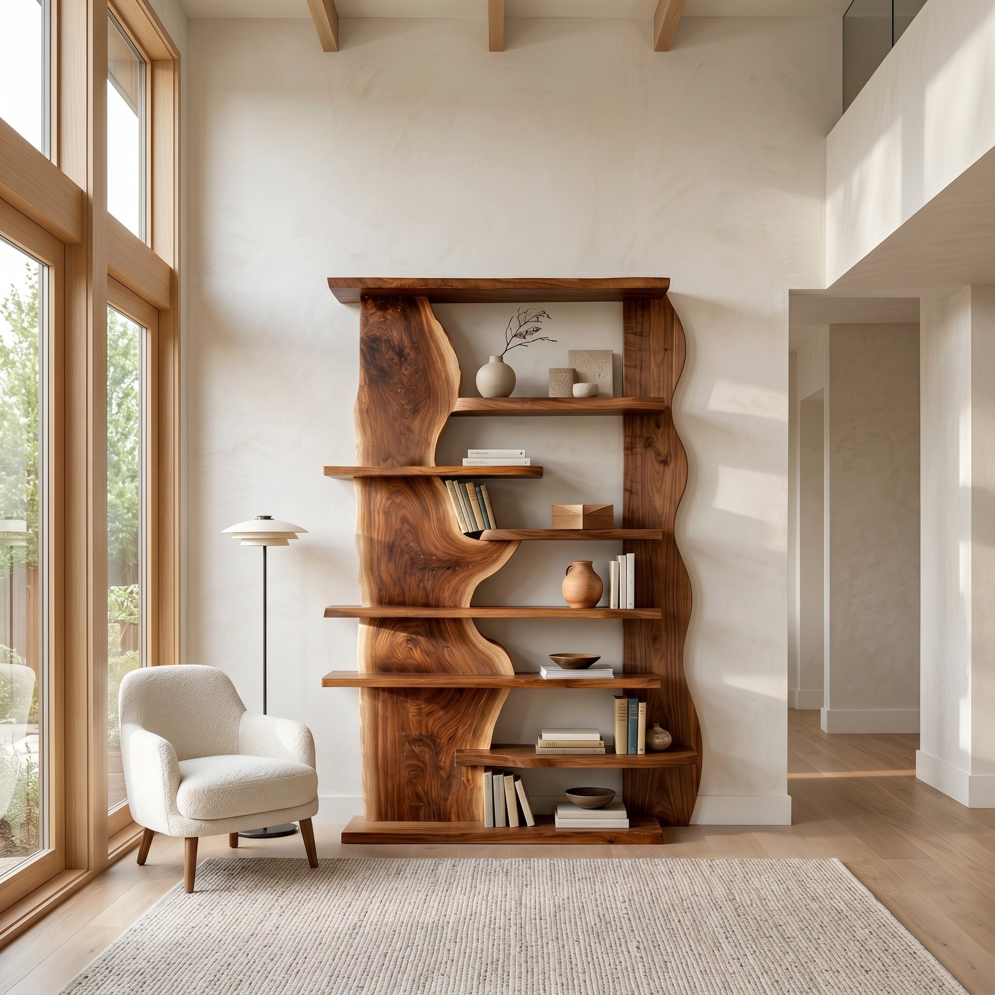 Organic Live Edge Wooden Standing Shelf For Living Room RTTHHNSS016