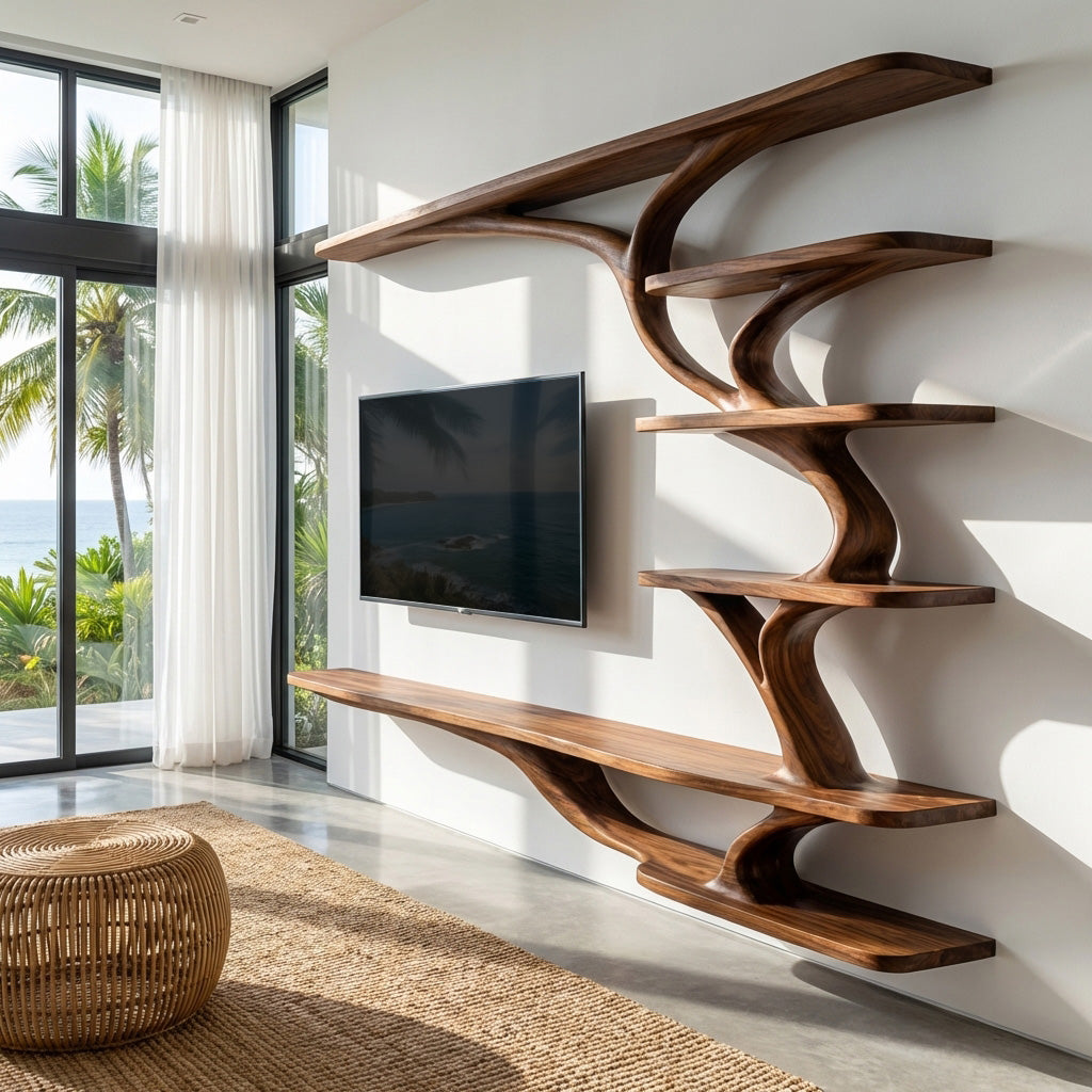 Modern Wood Wall Mounted TV Shelf For Home Style RTTHHNTVC098