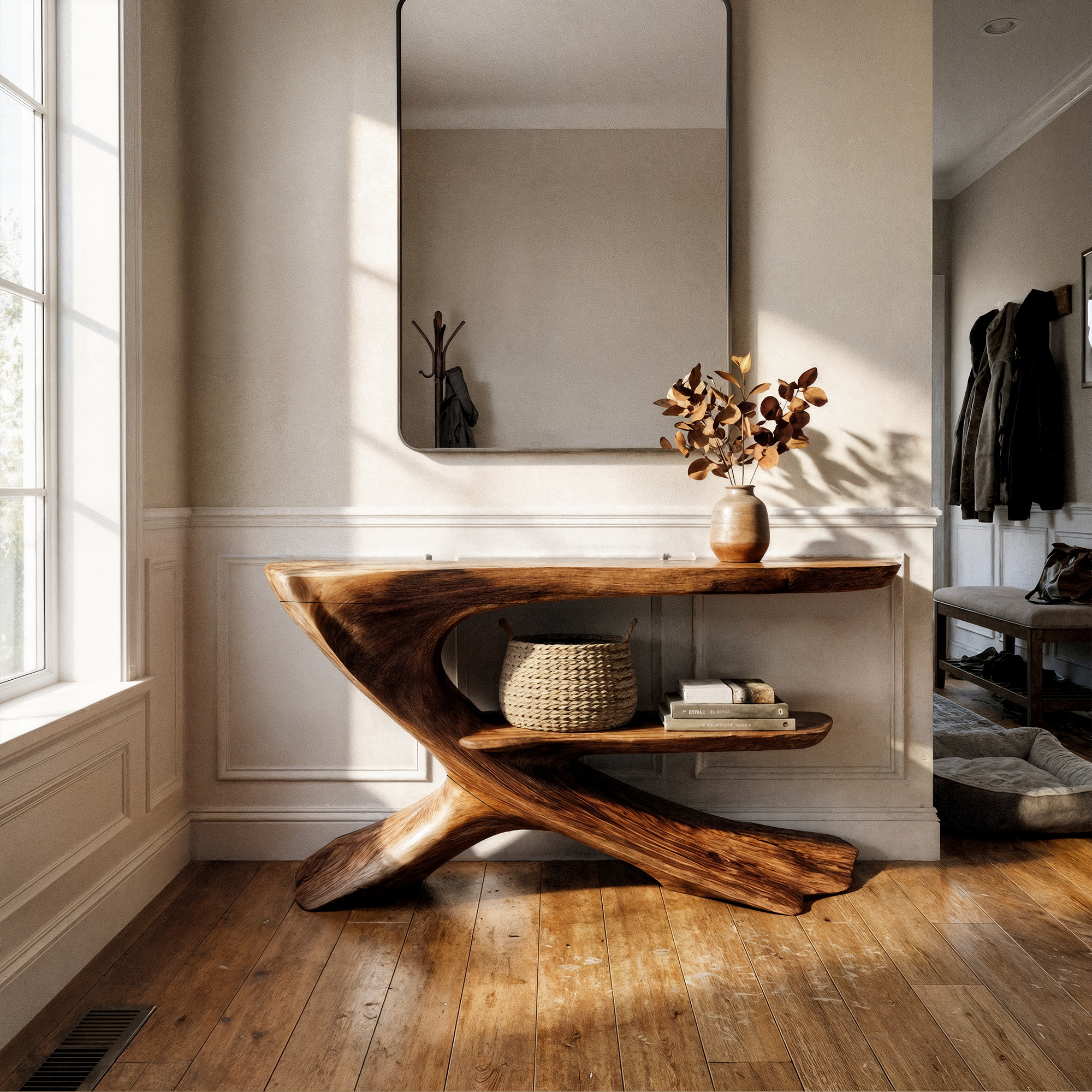 Organic Console Table Natural Wood Entryway Living Room SINLKICS535
