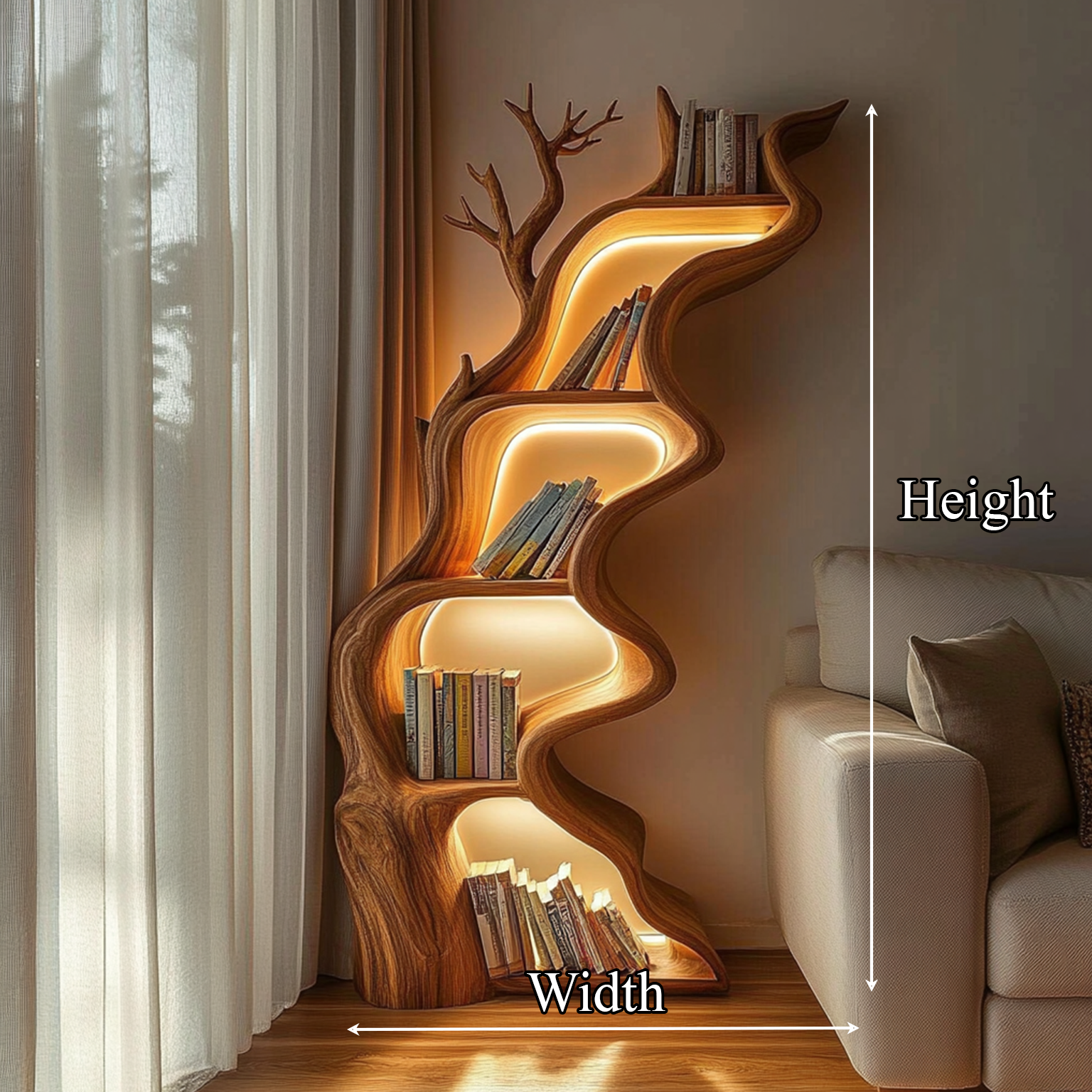 Rustic Tree Bookshelf Solid Wood Live Edge Modern Decor Gift SINLSATB181