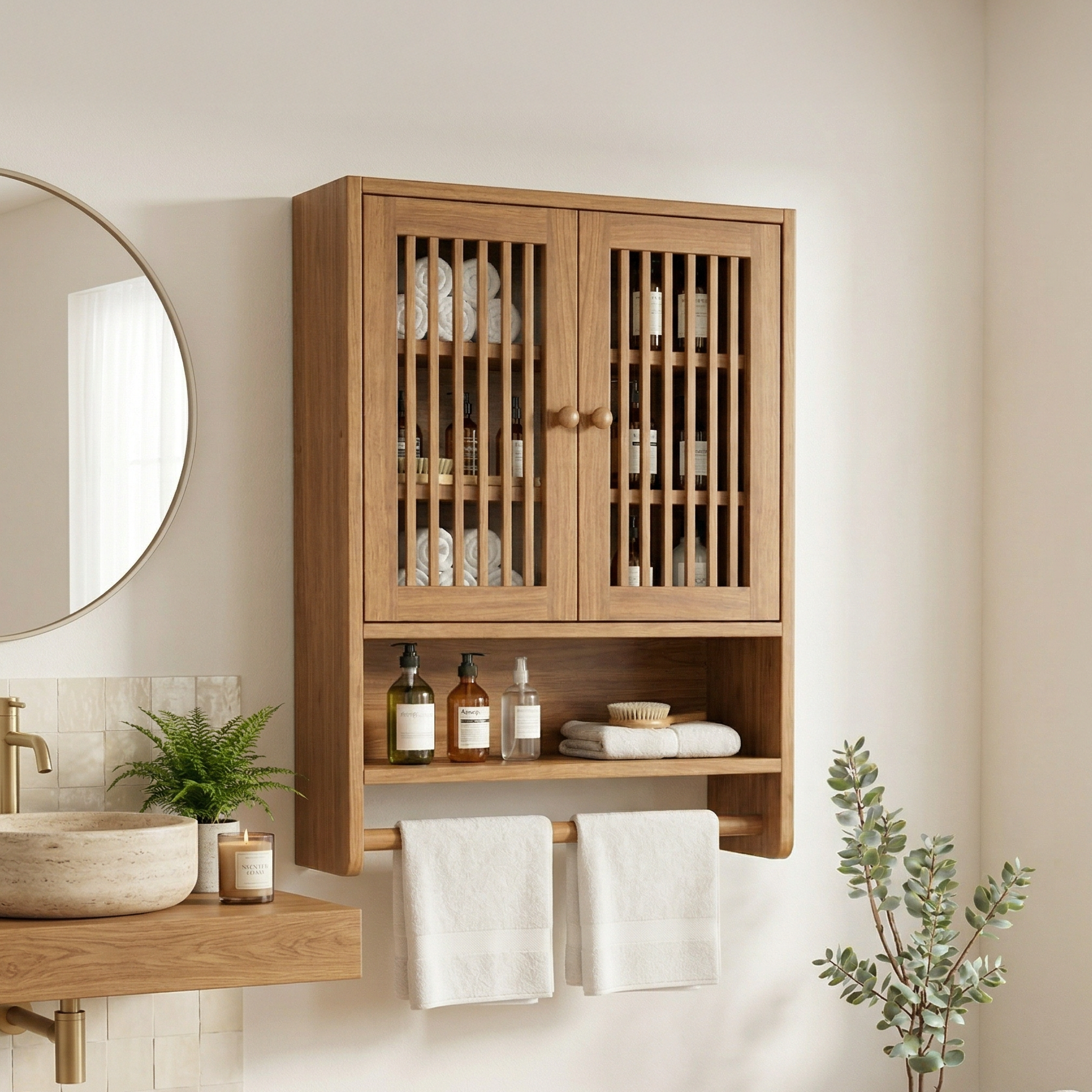 Bathroom Cabinet With Shelves Solid Wood Bathroom Furniture SINLSABCT016