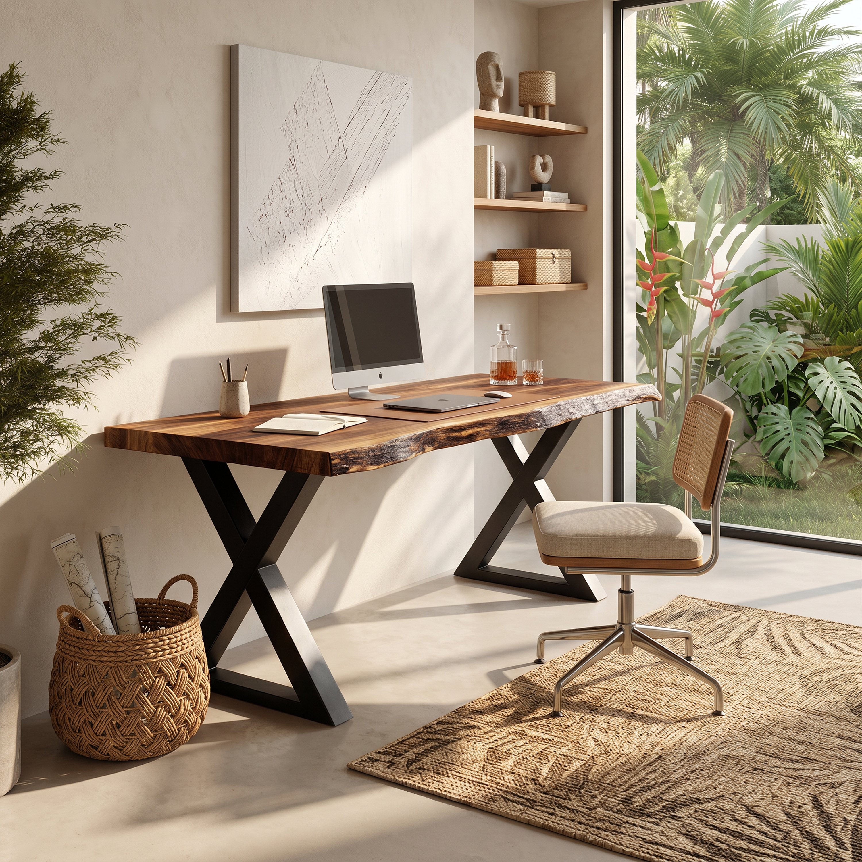 Tropical Computer Desk With Live Edge Top For Home Office SILDTTRDE014