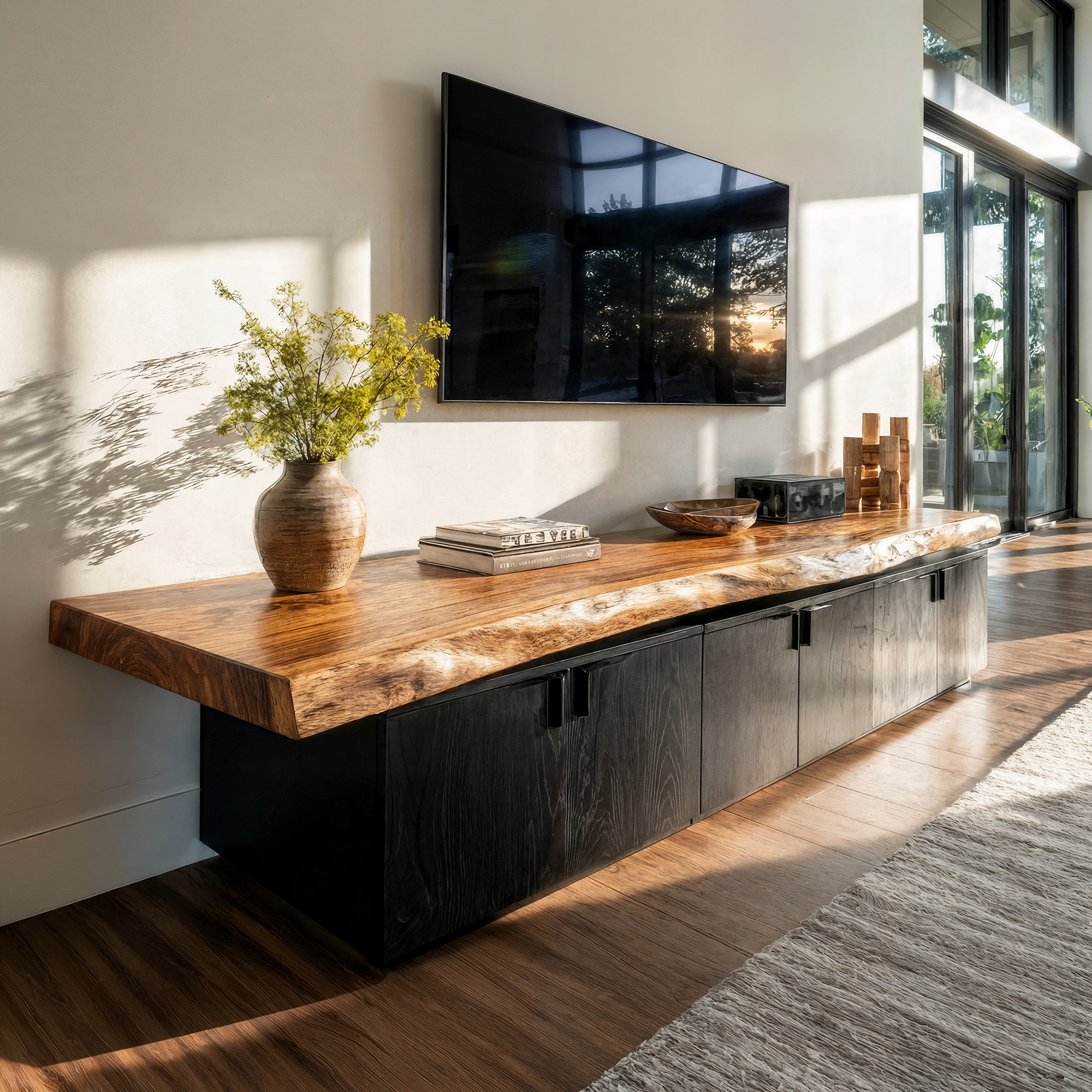 Contemporary TV Cabinet Solid Wood Cabinet With Multi Storage Living Room SINLKITC018