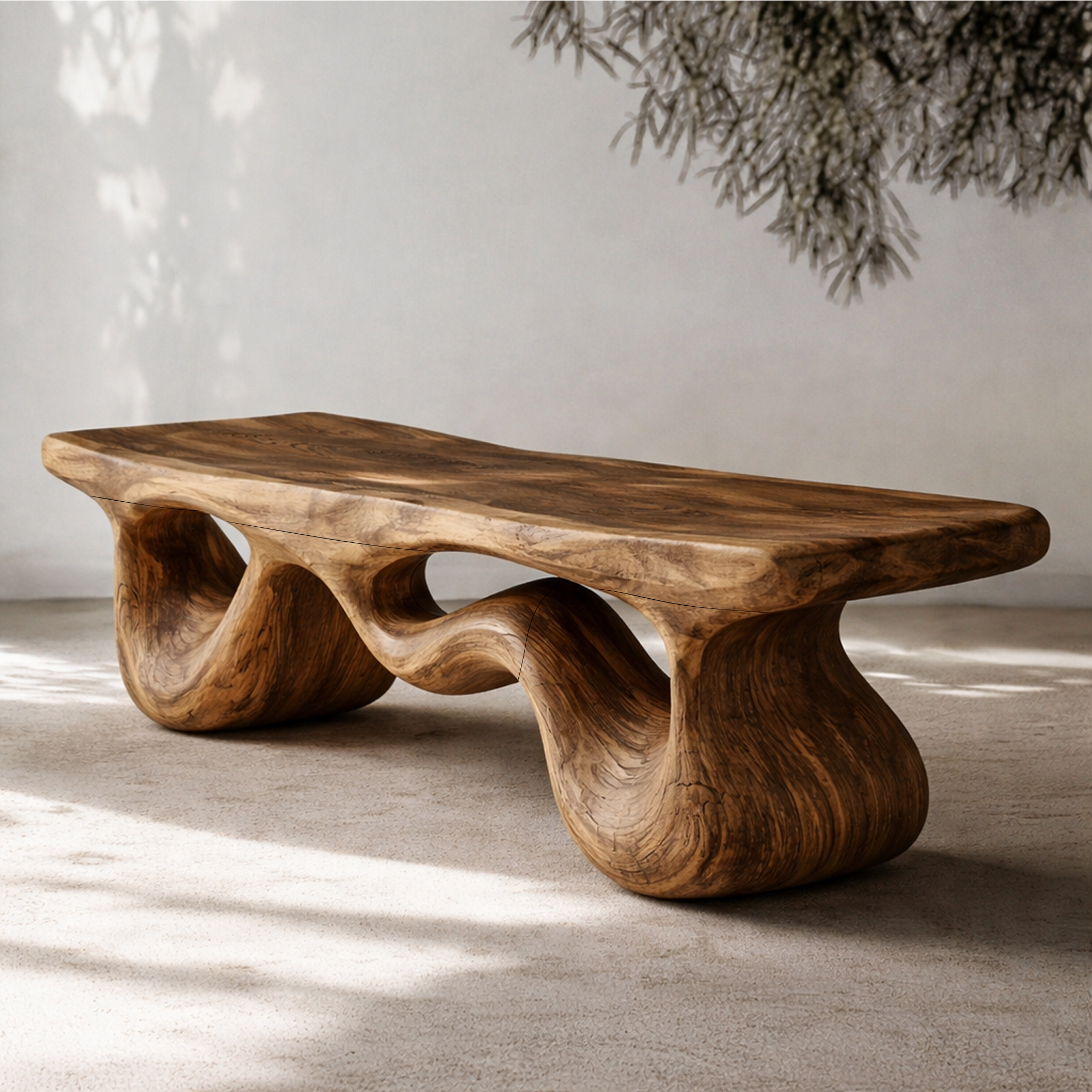 Contemporary Loop Bench Solid Wood Artistic Curved Base Entryway SINLHARS093