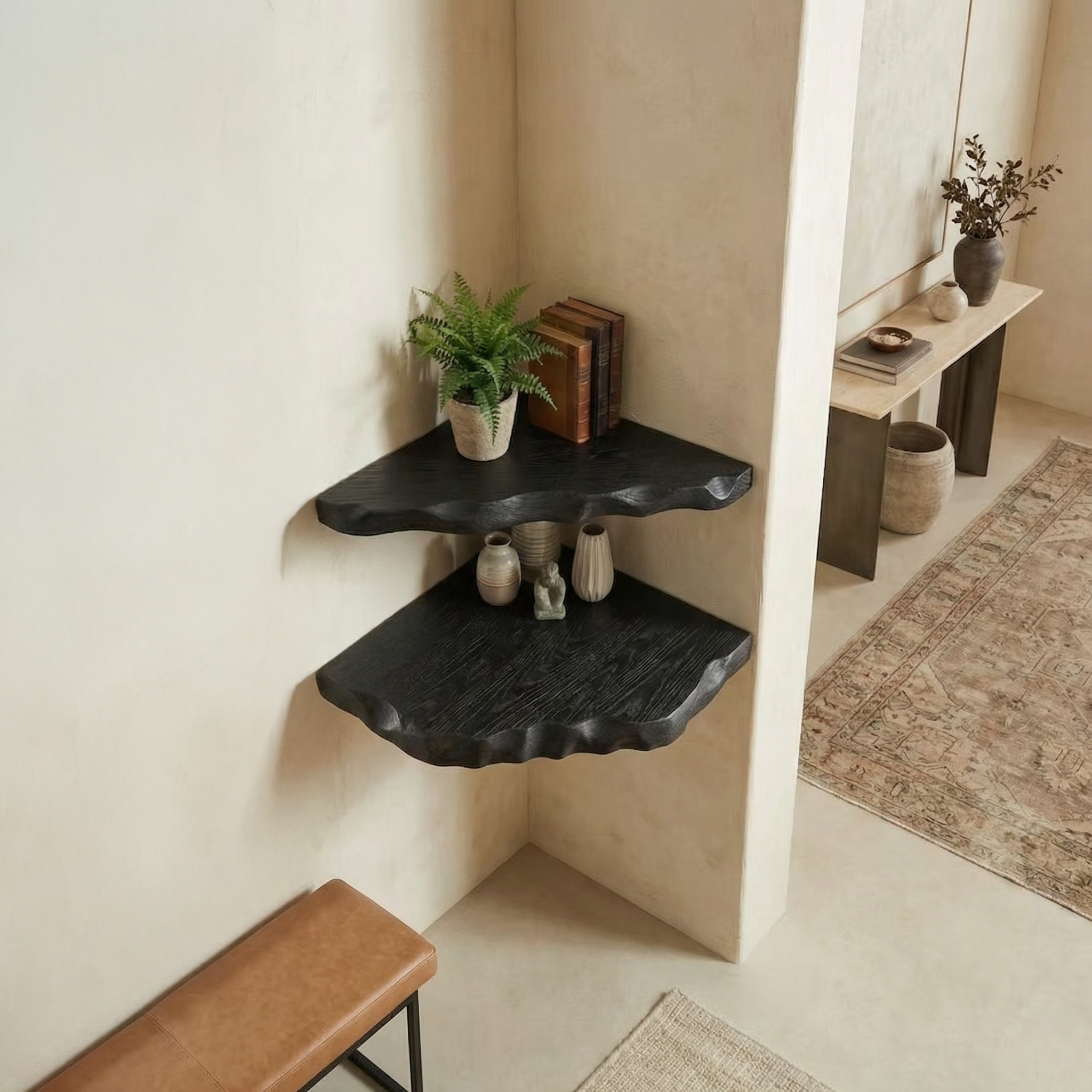 Organic Rustic Corner Shelf For Entryway And Hallway SINLSACN025
