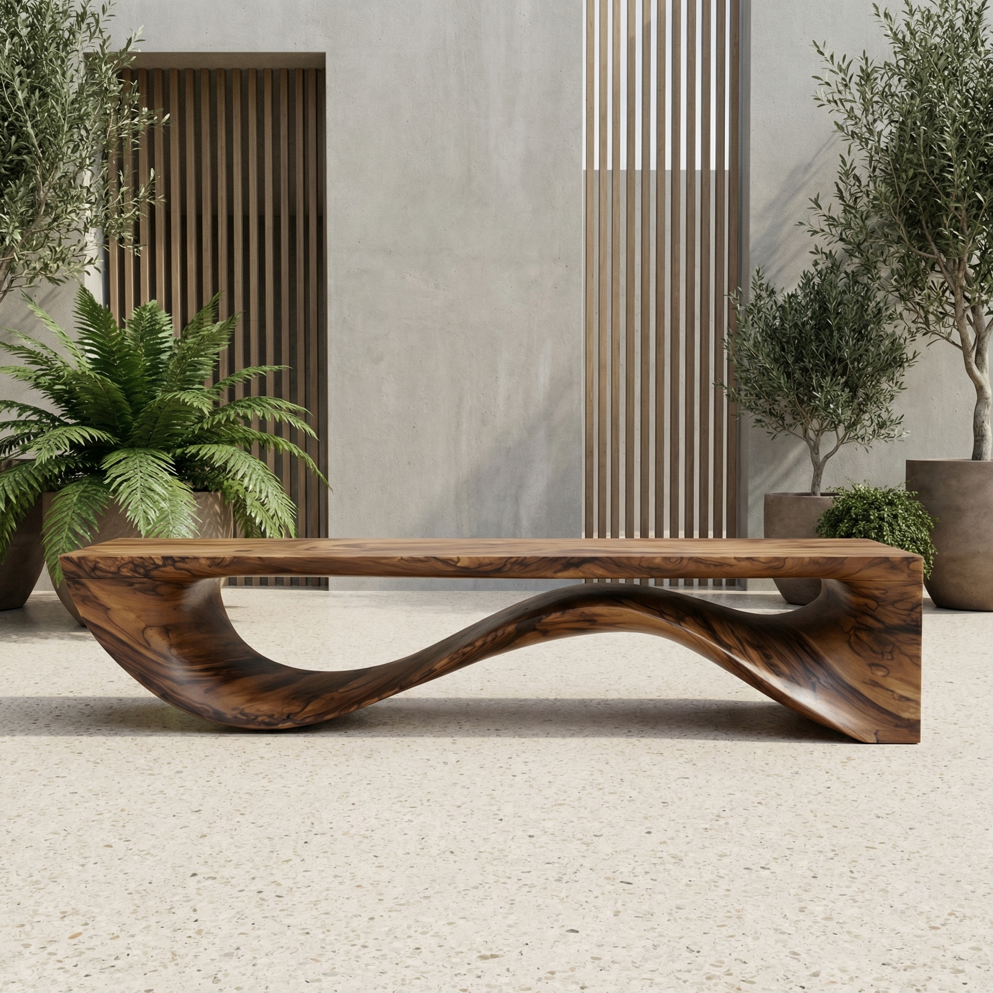 Sculptural Wave Bench Solid Wood Extended Curved Form Entryway SINLHARS095