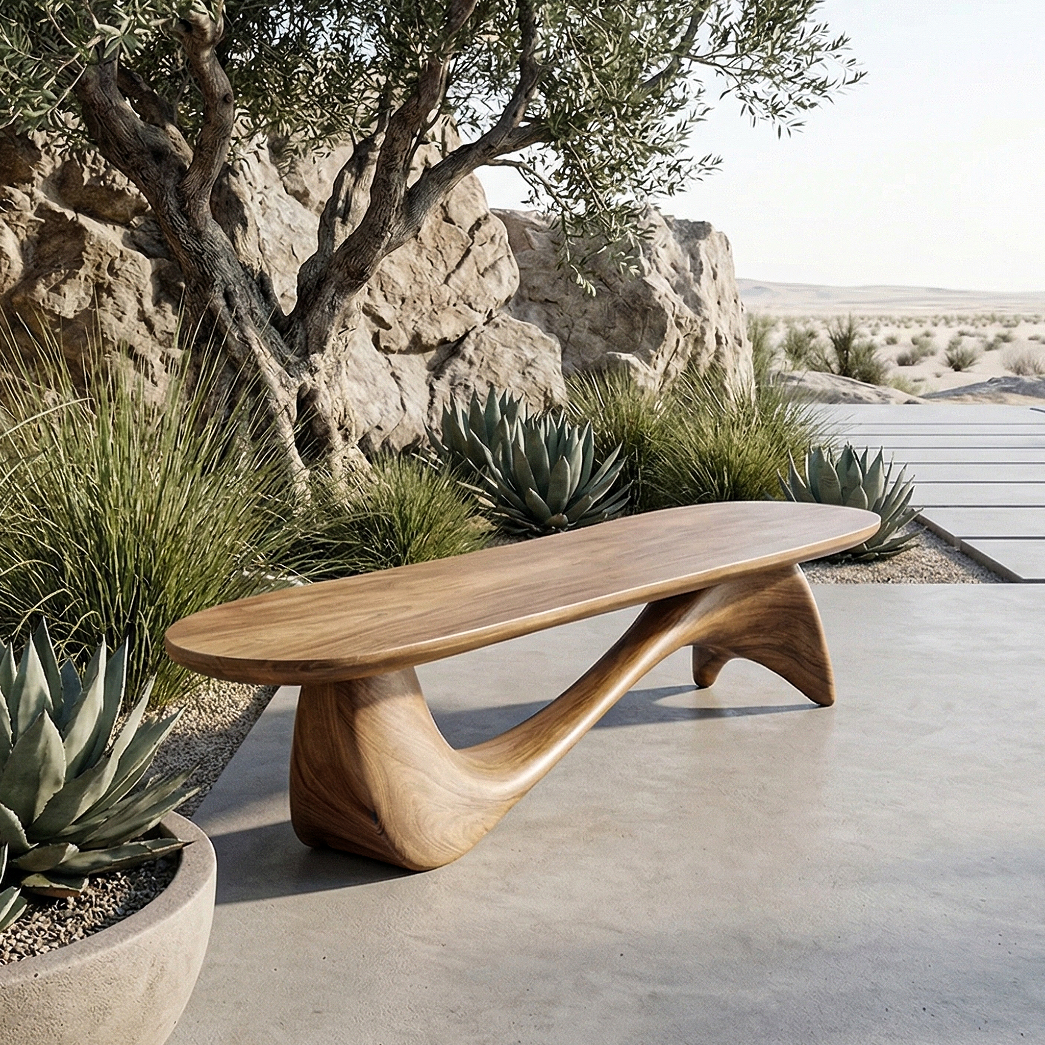 Organic Wave Bench Solid Wood Elegant Flowing Curve Design Garden And Outdoor Space SINLHARS097