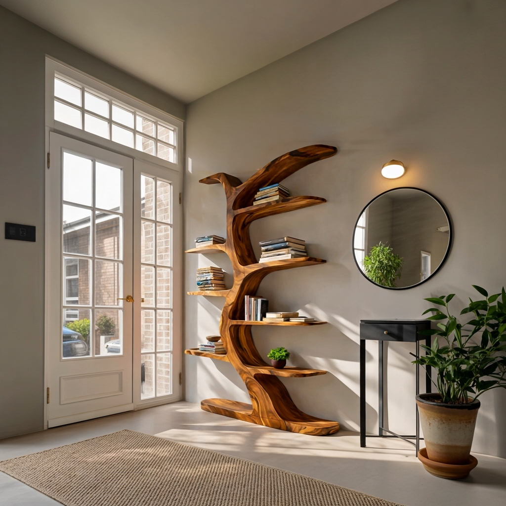 Modern Bookshelf Tree Inspired Curved Design For Living Room RTTHTTBS062