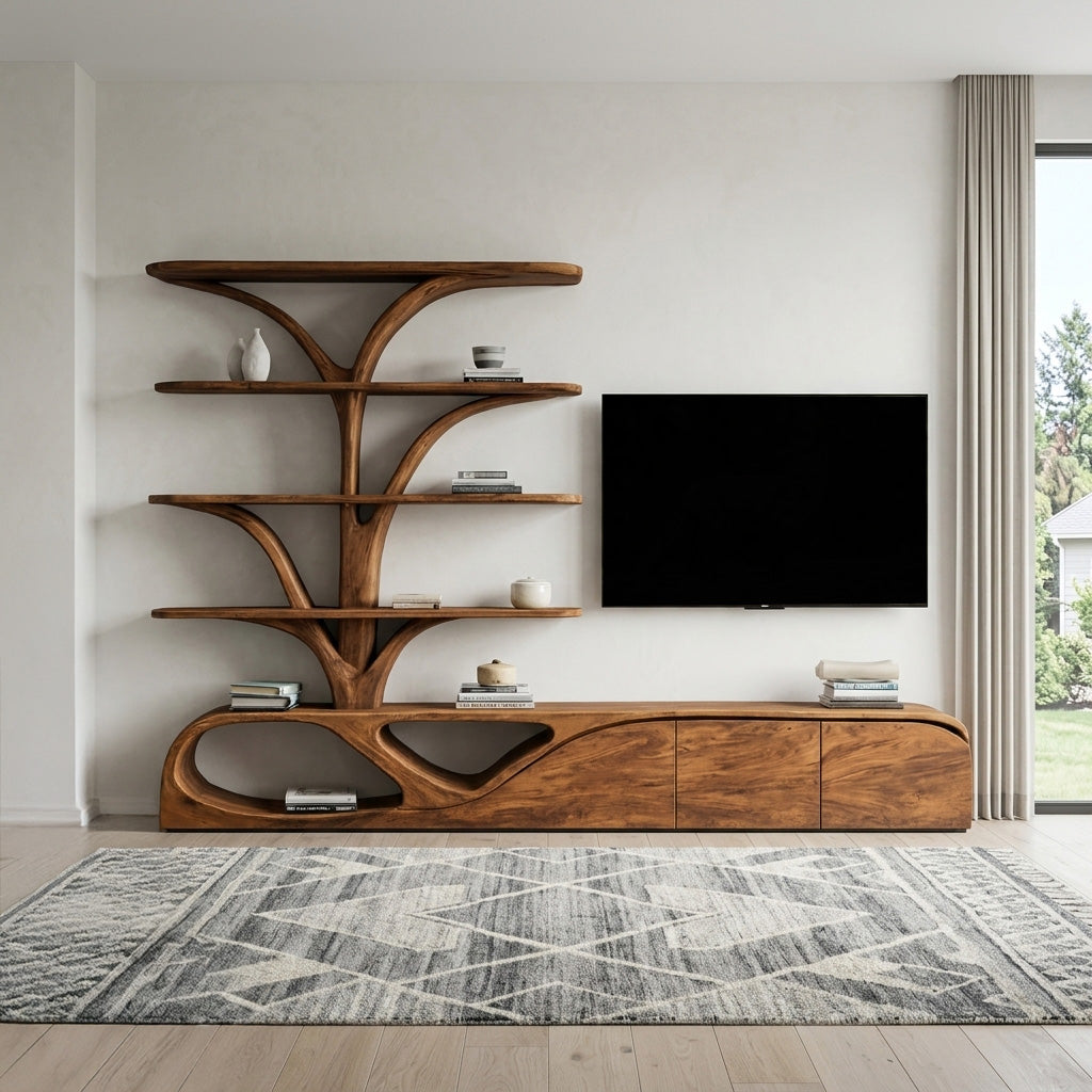 Organic TV Shelf With Tree Shape Bookshelf For Living Room SITHHNTVC043