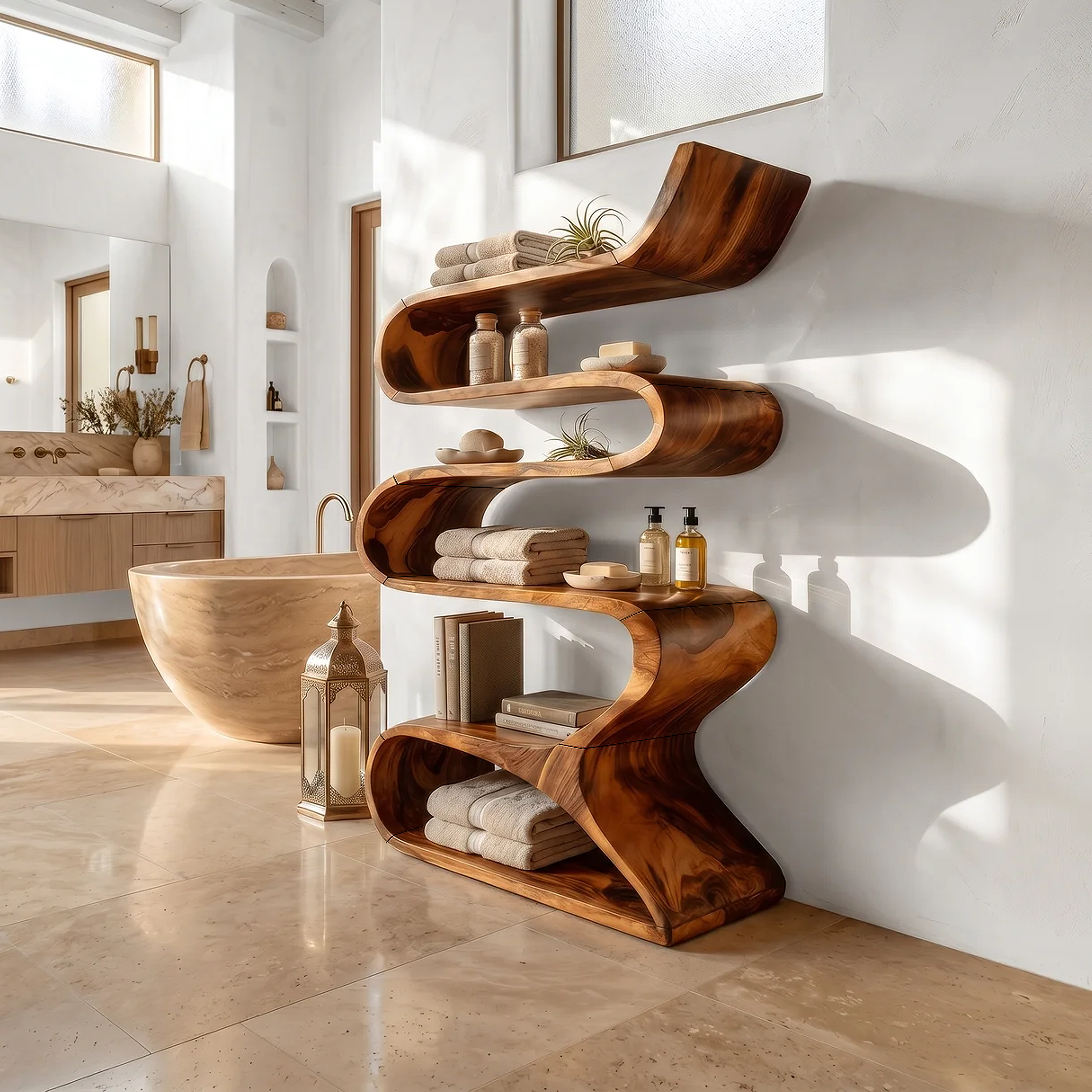 Sculptural Wooden Wall Shelf In Flowing Form SILDTTRBS040