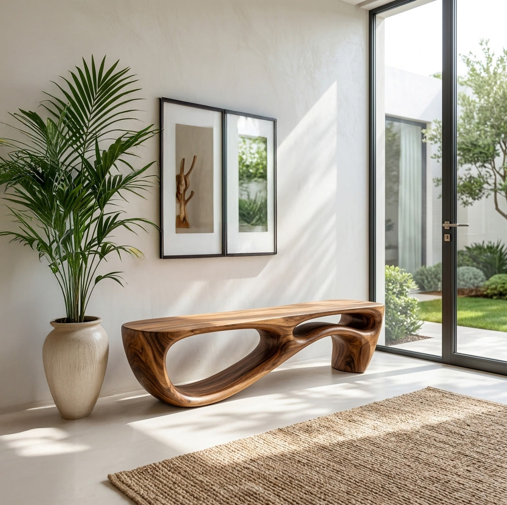 Modern Organic Natural Wood Bench For Entryway Decor RTTHHNCHR135