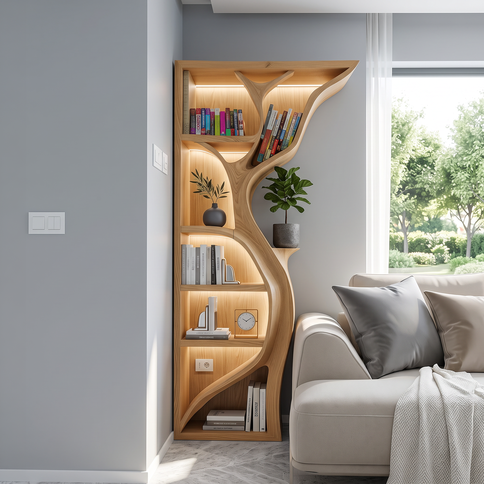 Modern Tree Wall Bookshelf Wooden Corner Shelf SINLSATB178