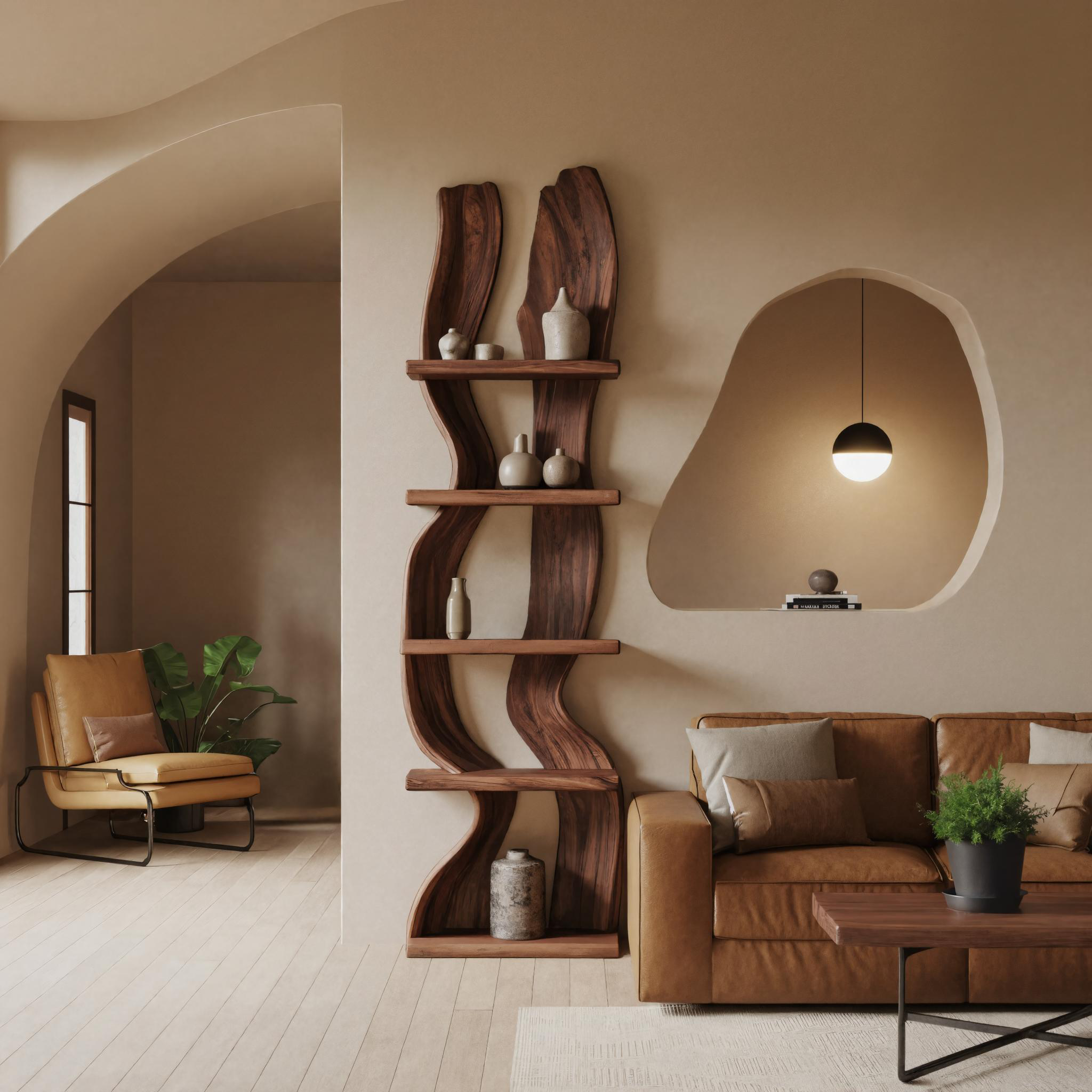Modern Rustic Standing Shelf With Curved Silhouette For Living Room SITHTTSS002