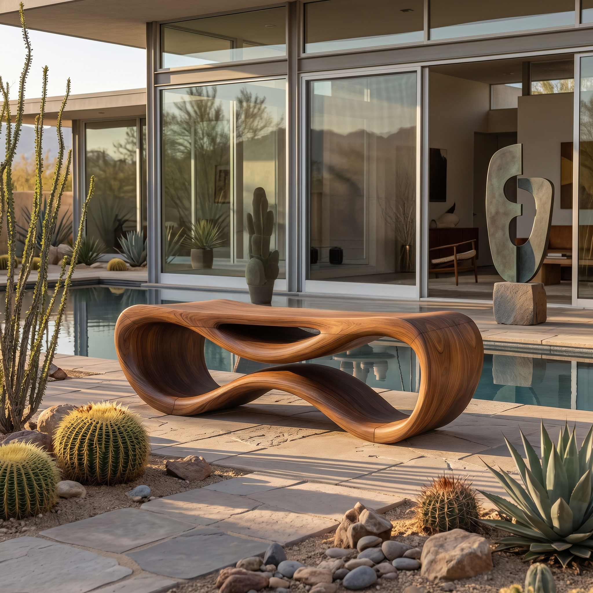 Contemporary Sculptural Outdoor Bench For Patio Or Garden Decor SITHTTGDB008