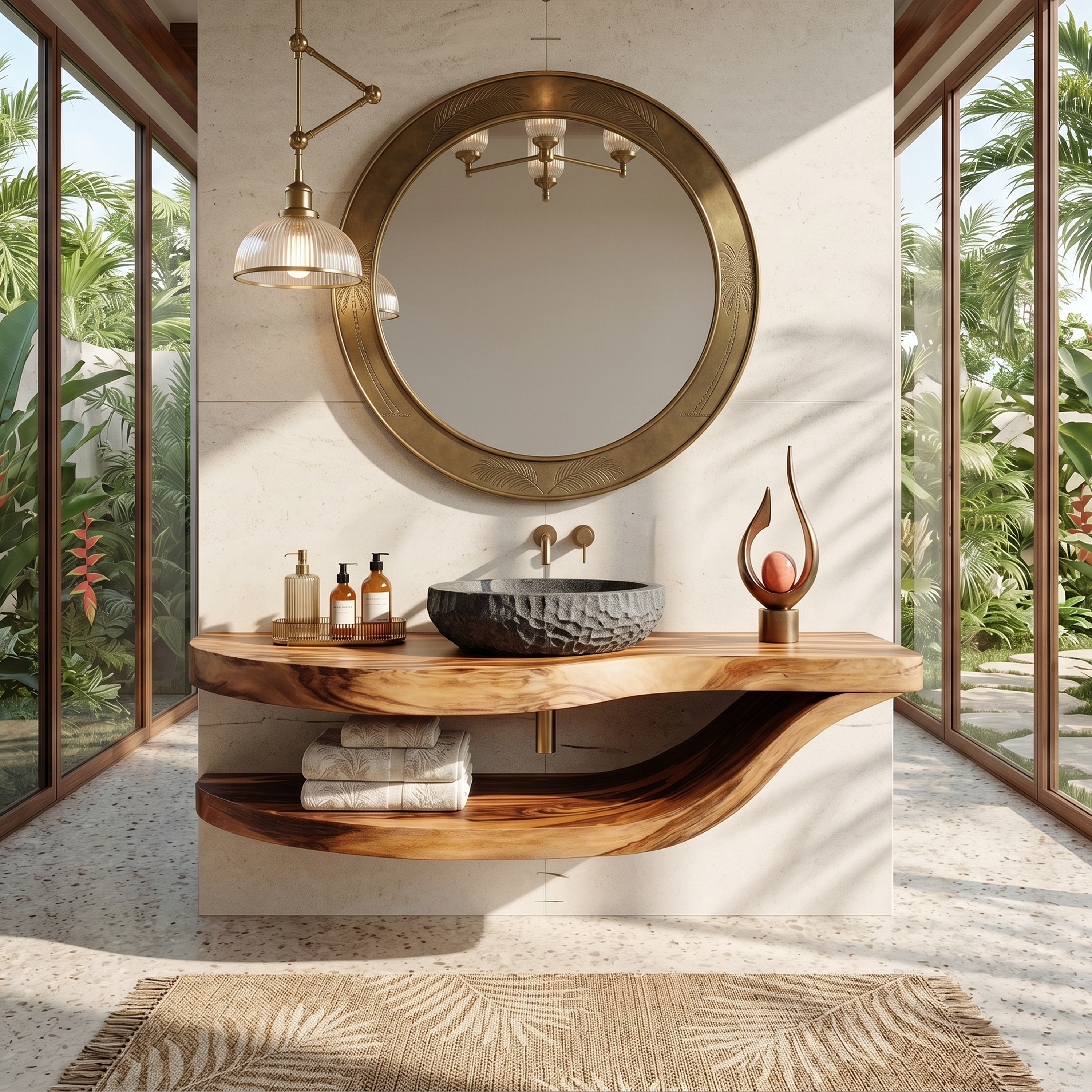Luxury Open Shelf Vanity Cabinet Resort Suite SILDTTRBRV181