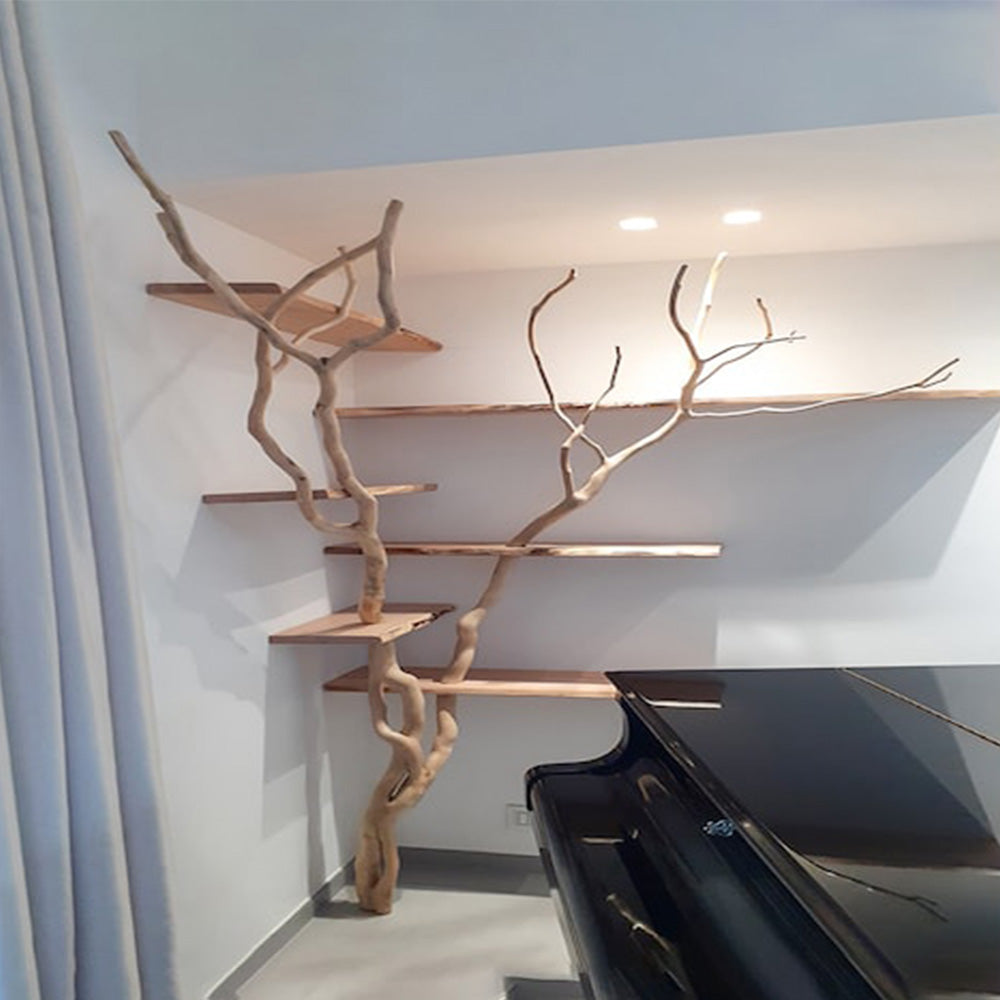 Natural Tree Branch Corner Shelf Wood Bookcase Wall Custom Cat Tree SINLTB020