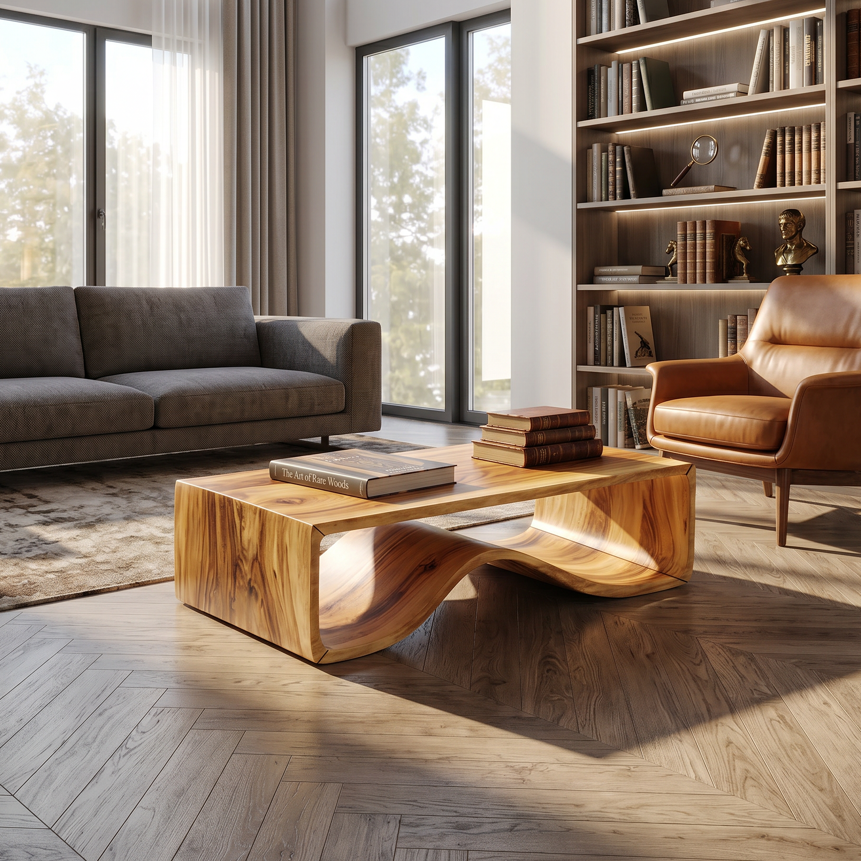 Wave Wood Coffee Table For Library Lounge SILDTTRCF132