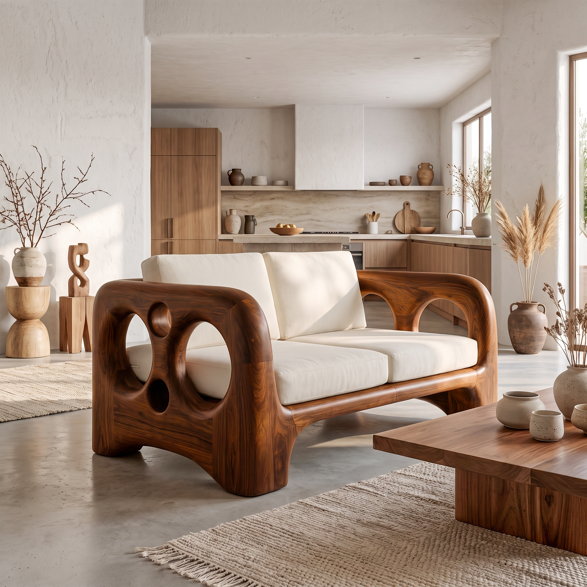 Handcrafted Sofa Frame With Organic Sculptural Arms For Living Room SINLSASF046