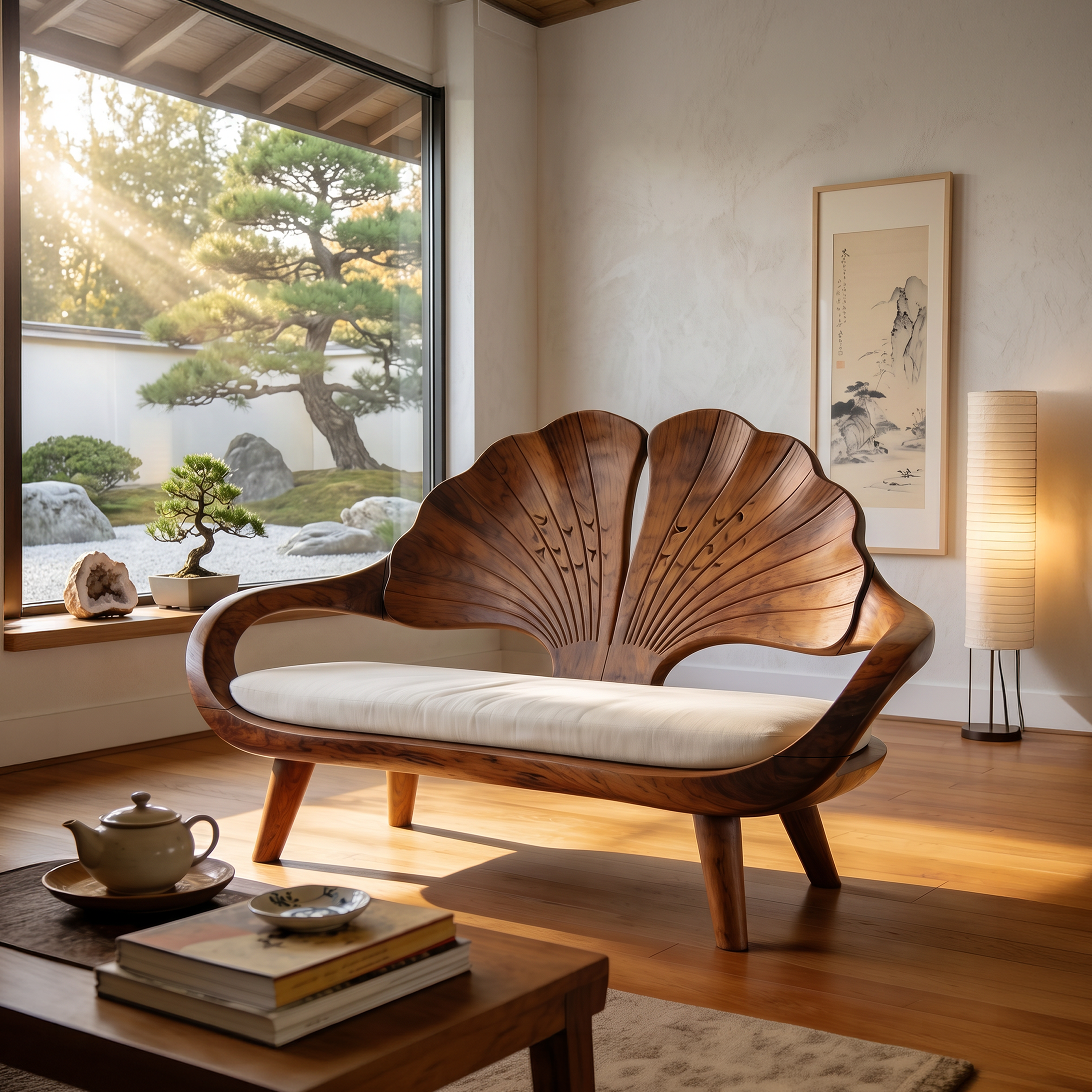 Minimalist Ginkgo Leaf Back Bench For Reading Interior Area SILDTTNBEN009