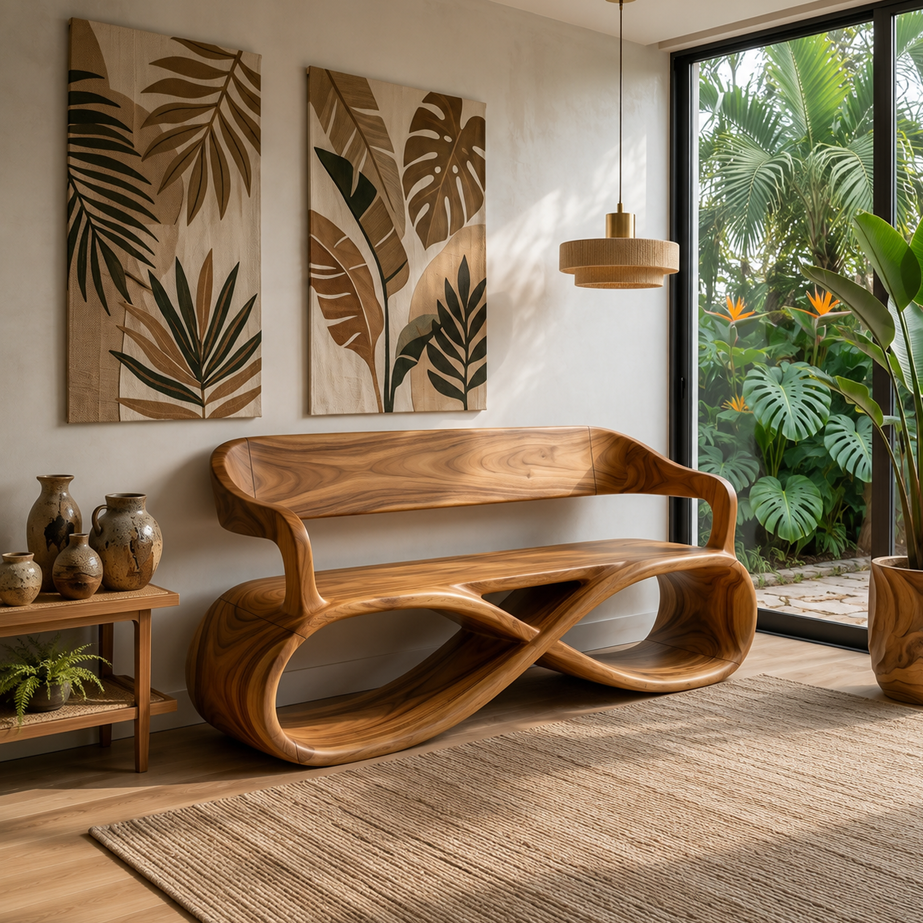 Sculptural Wooden Bench Modern Living Room SILDTTRBEN055