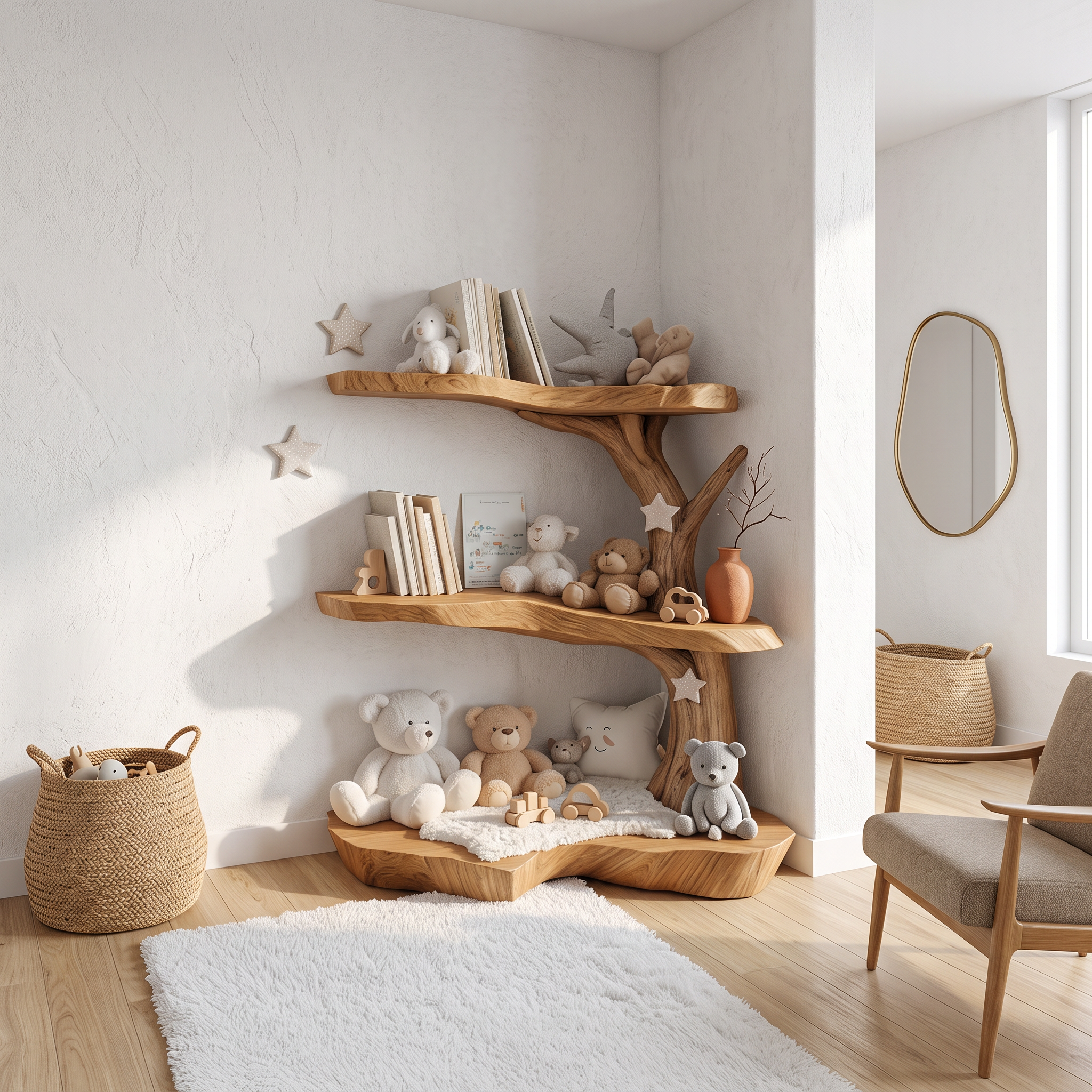 Rustic Corner Tree Bookshelf Kids Bedroom Decor SINLSATB312