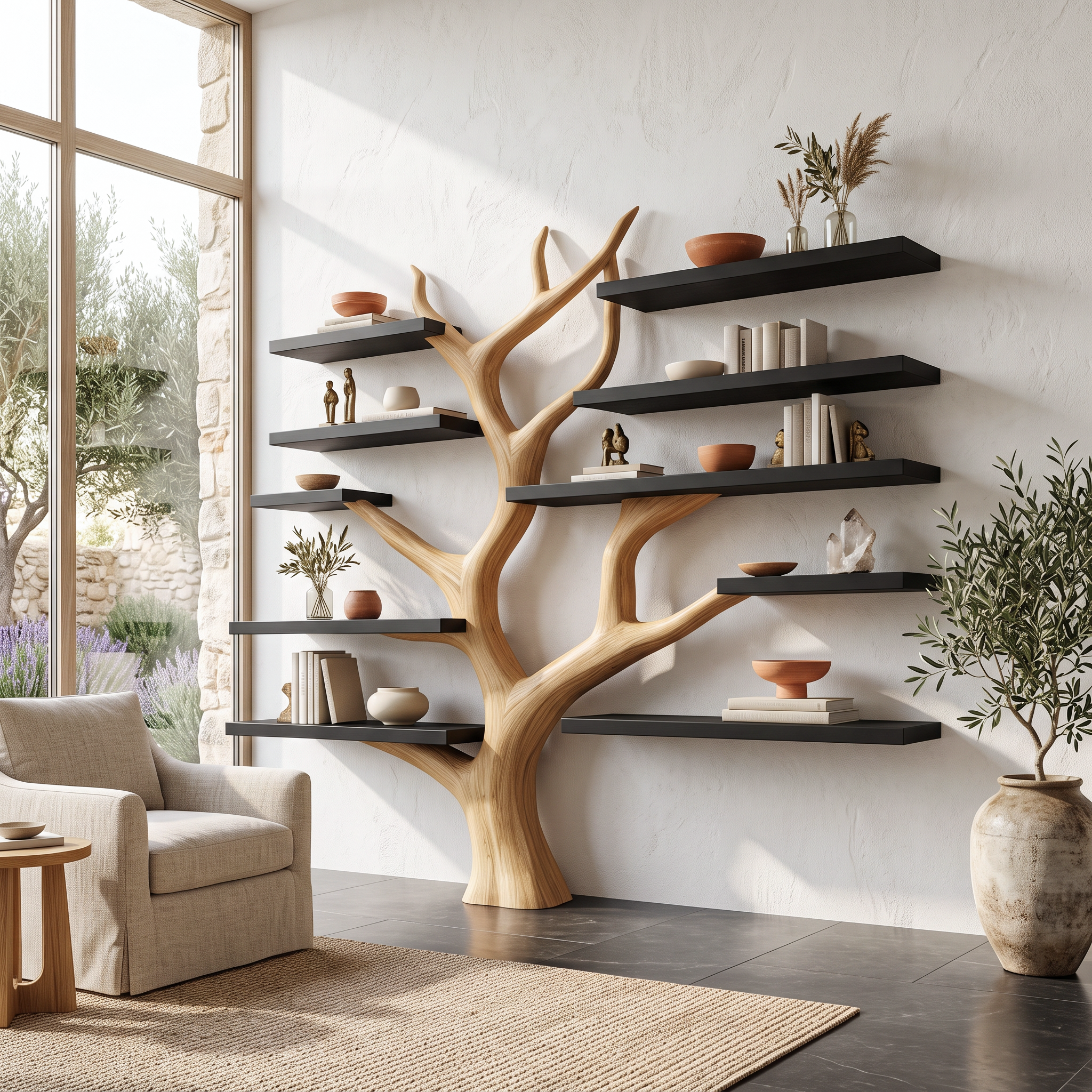 Rustic Tree Bookshelf Bedroom Or Living Room Cozy Wall Storage SINLSATB348