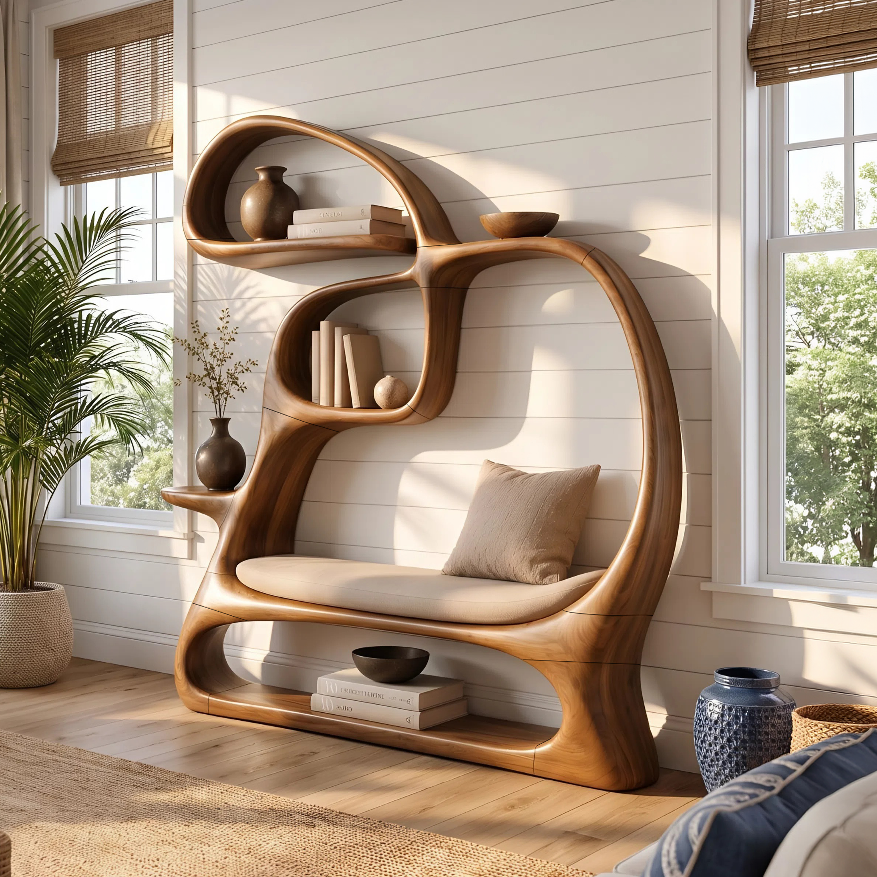 Mid Century Bench Bookcase For Comfortable Lounge Area SILDTTNBS059