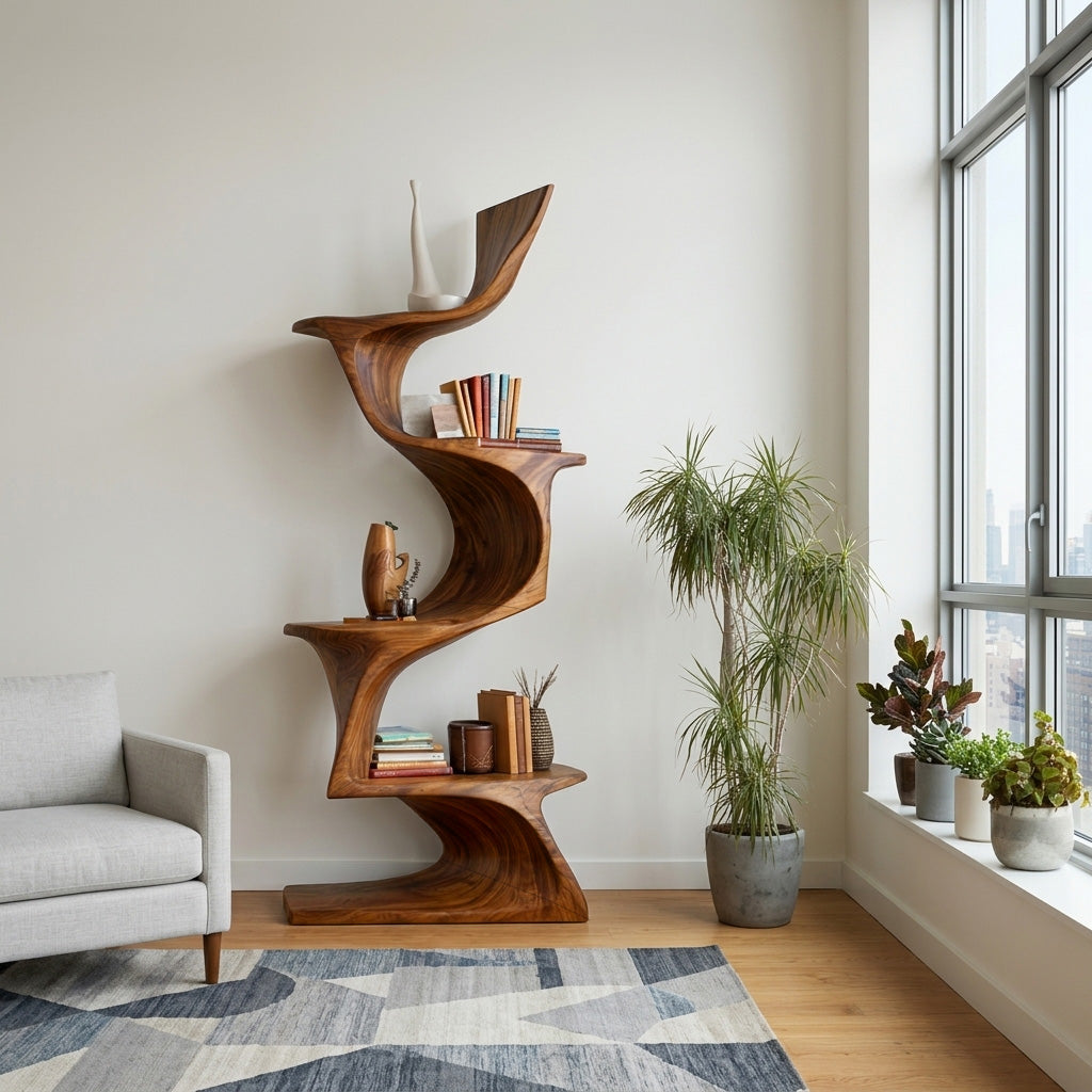 Organic Modern Natural Wood Bookshelf For Home Decor Corner RTTHHNBS171