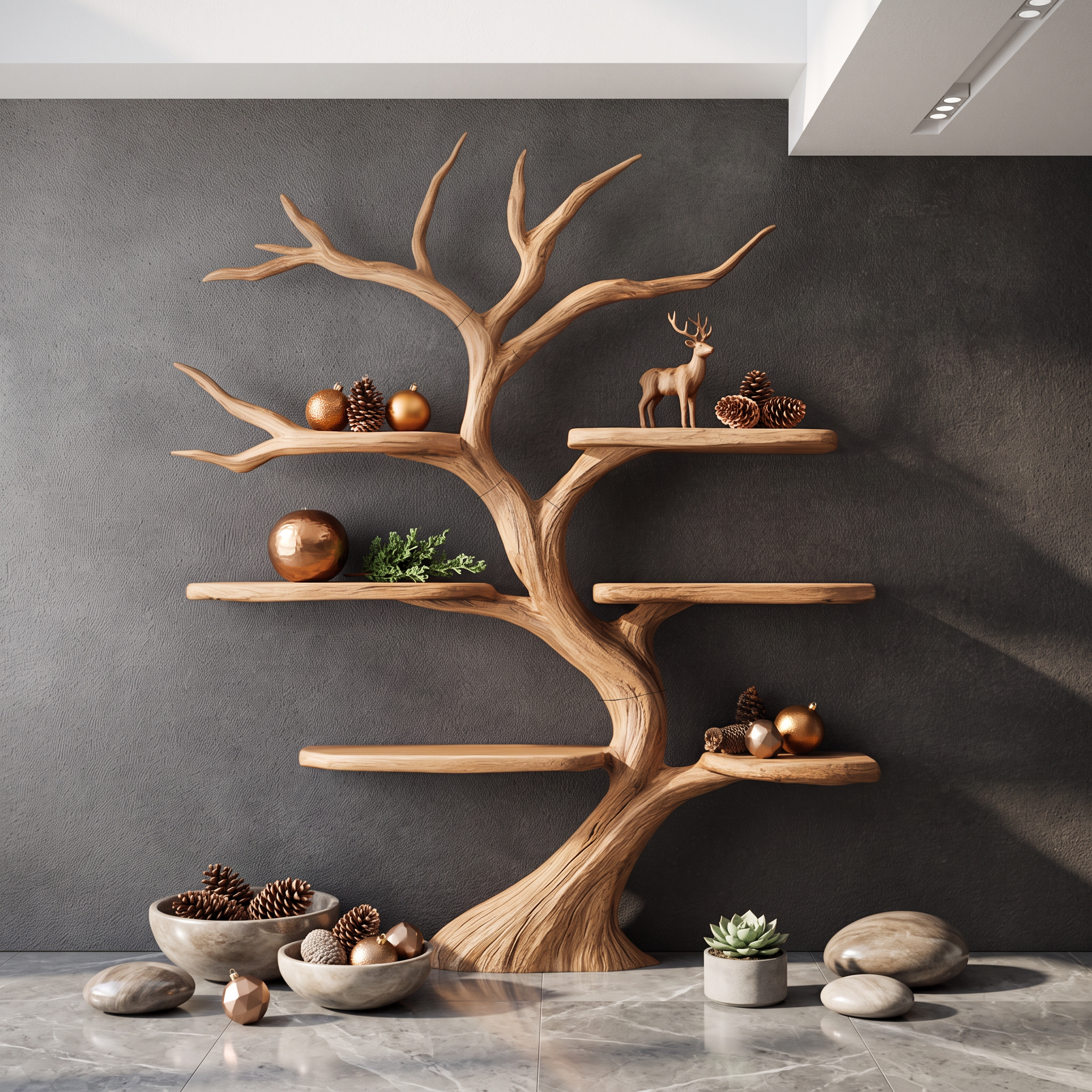 Rustic Organic Tree Shelf Christmas Living Room SINLSATB558
