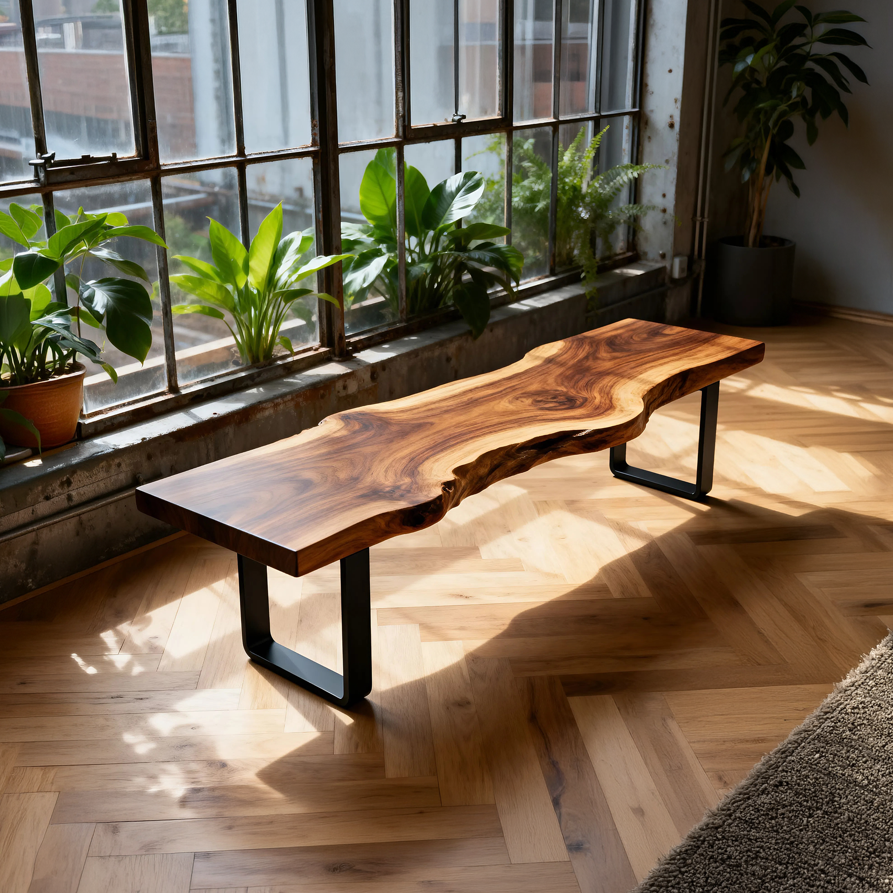 Contemporary Live Edge Long Bench For Sunroom Interior Area SILDTTNBEN017